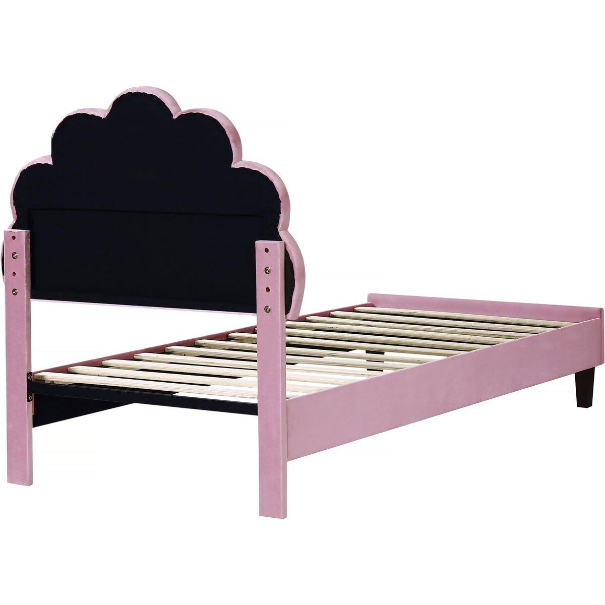 Habitat et Jardin Lit coquillage en velours  Manon  - 90 x 190 cm - Rose