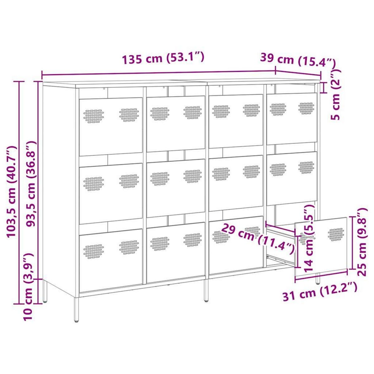 VIDAXL Buffet jaune moutarde 135x39x103,5 cm acier lamine a froid