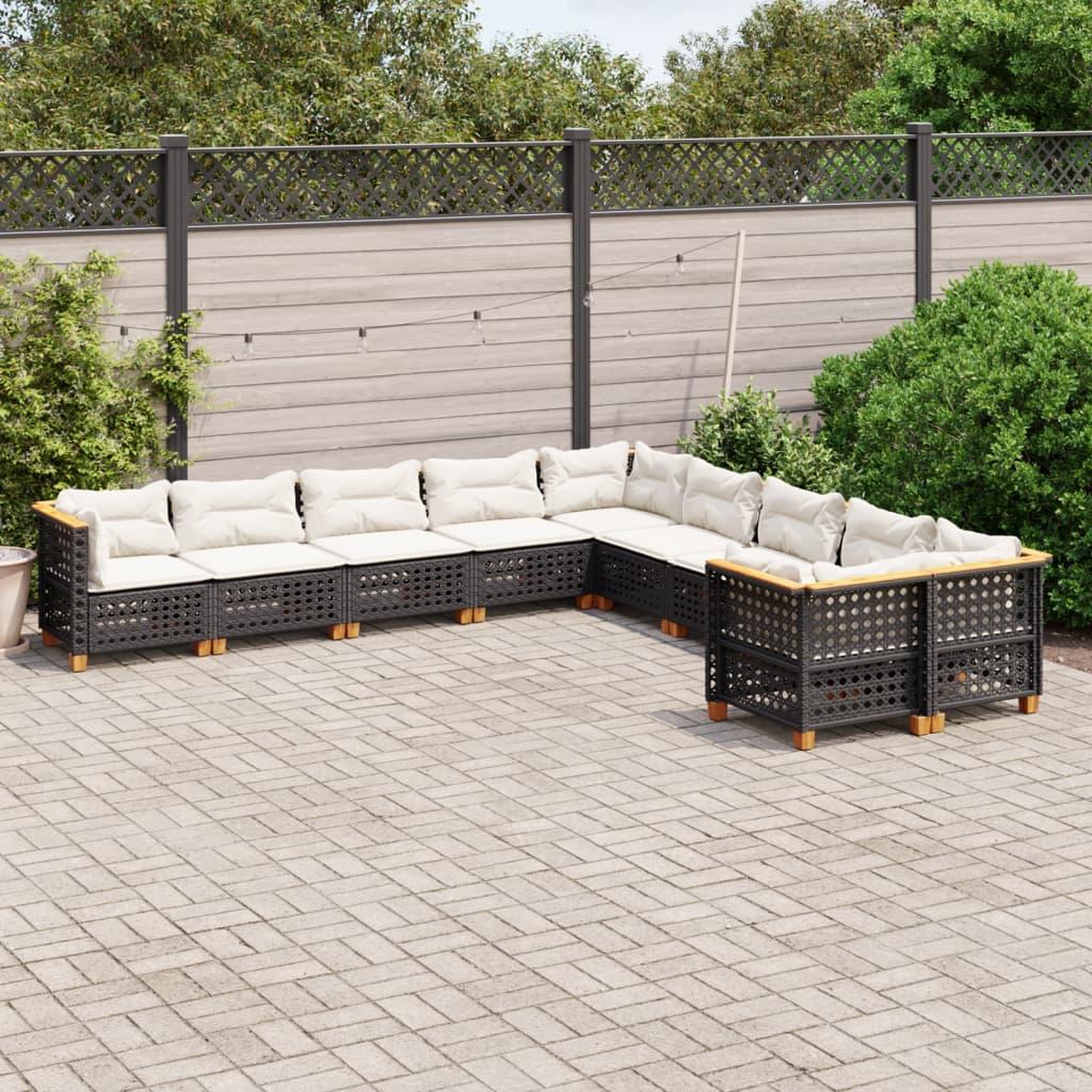 VIDAXL Salon de jardin 10 pcs avec coussins noir resine tressee