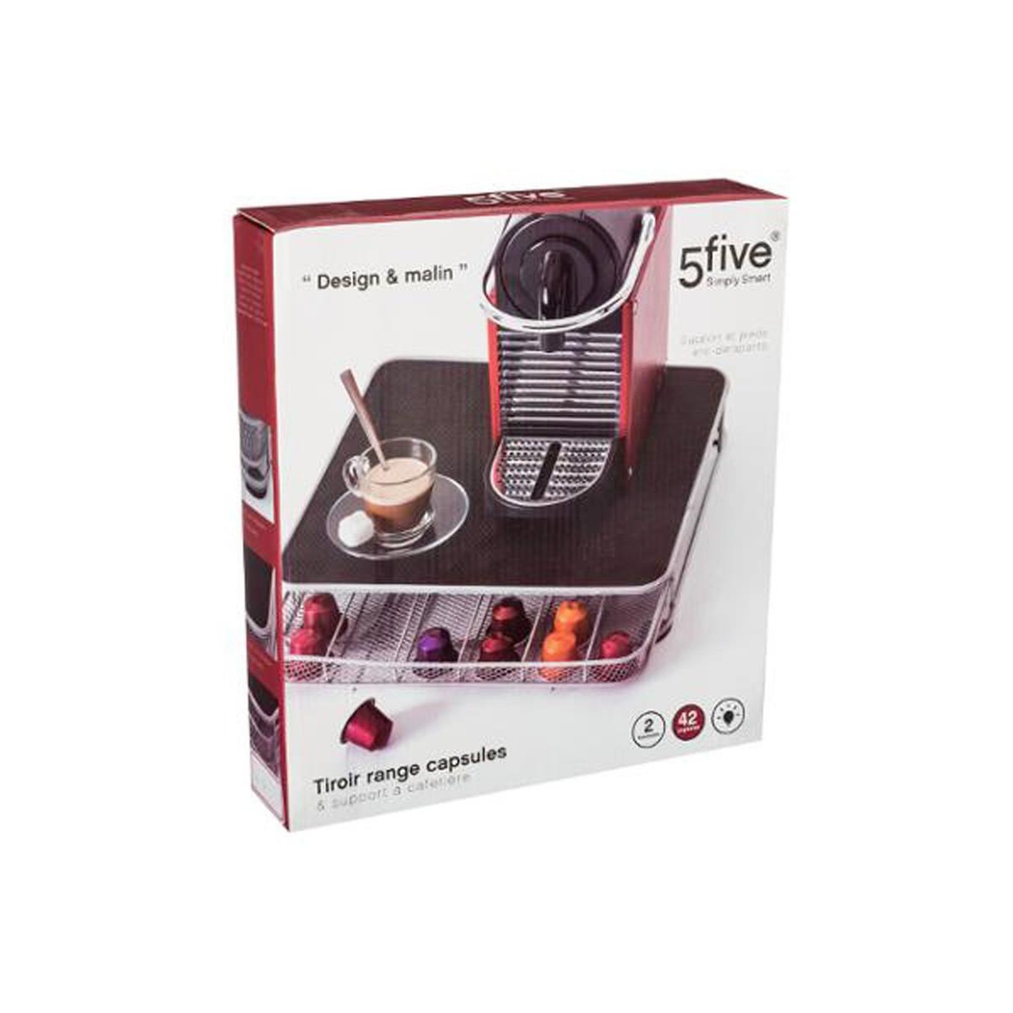 Voir la diapositive 2 : FIVE Tiroir 42 capsules  expresso  31cm argent