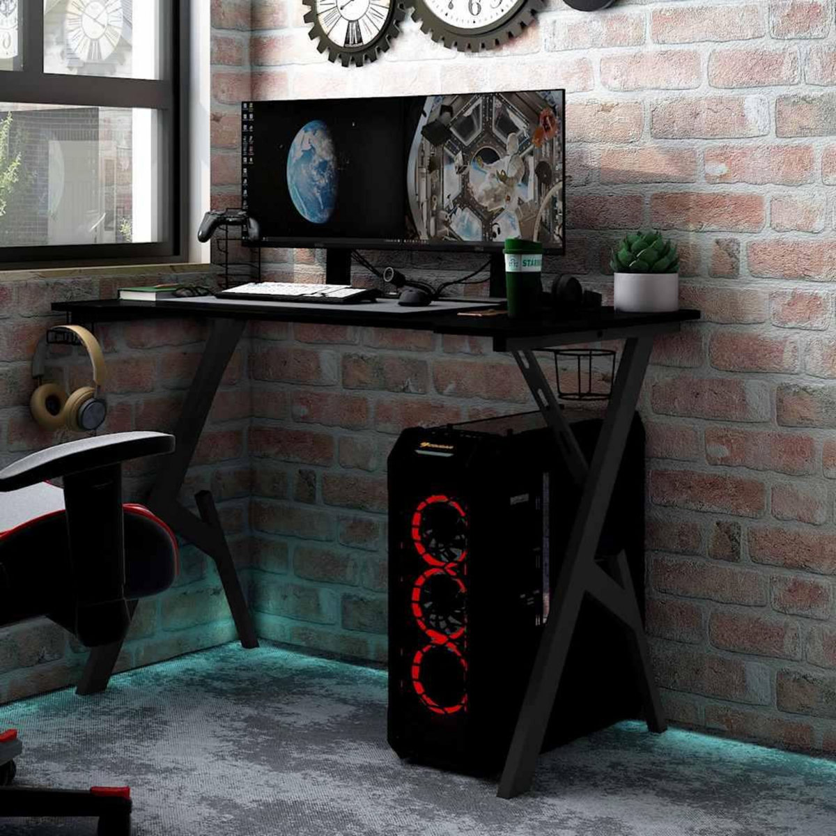 VIDAXL Bureau de jeu avec pieds en forme de Y Noir 90x60x75 cm