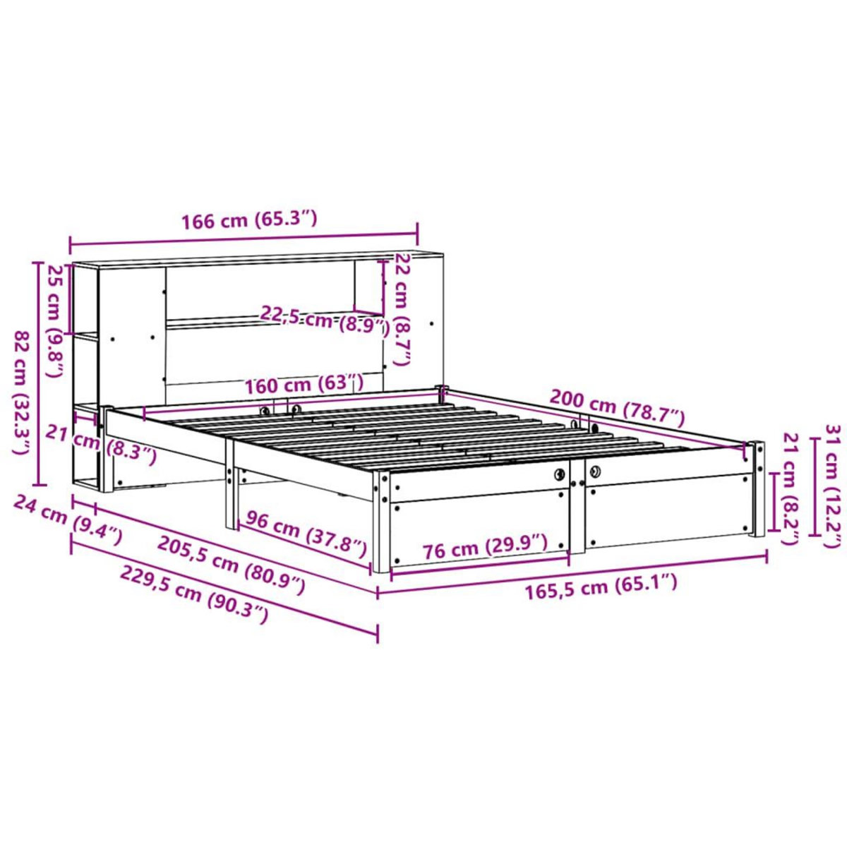 VIDAXL Lit bibliotheque sans matelas blanc 160x200 cm bois pin massif