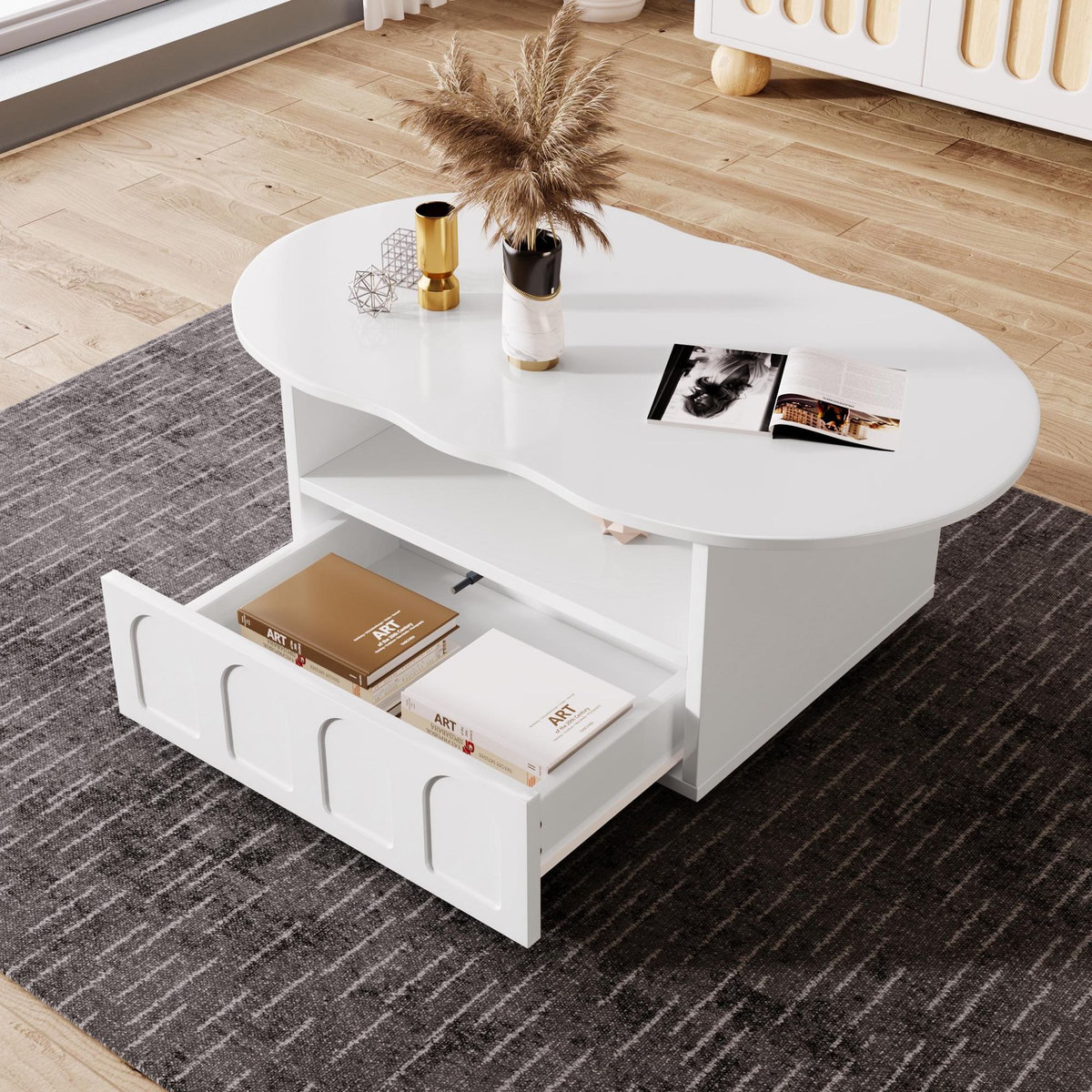 MERAX Table Basse Avec 1 Tiroir Et 1 Nich Blanc