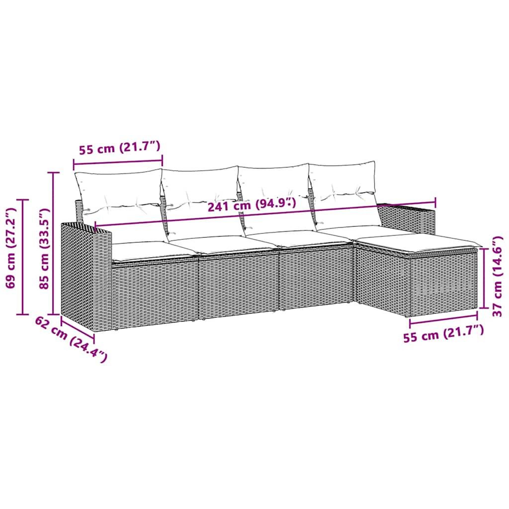 Voir la diapositive 4 : VIDAXL Salon de jardin 5 pcs avec coussins gris clair resine tressee