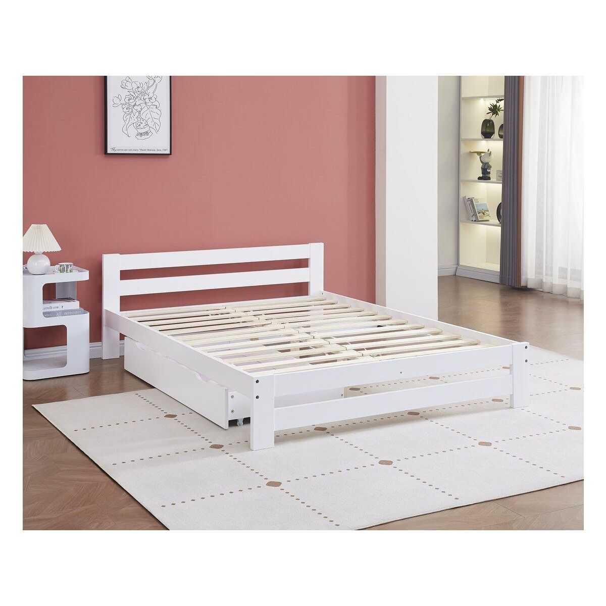 Habitat et Jardin Lit double avec tiroir en bois  Lola  - 140 x 190 cm - Blanc