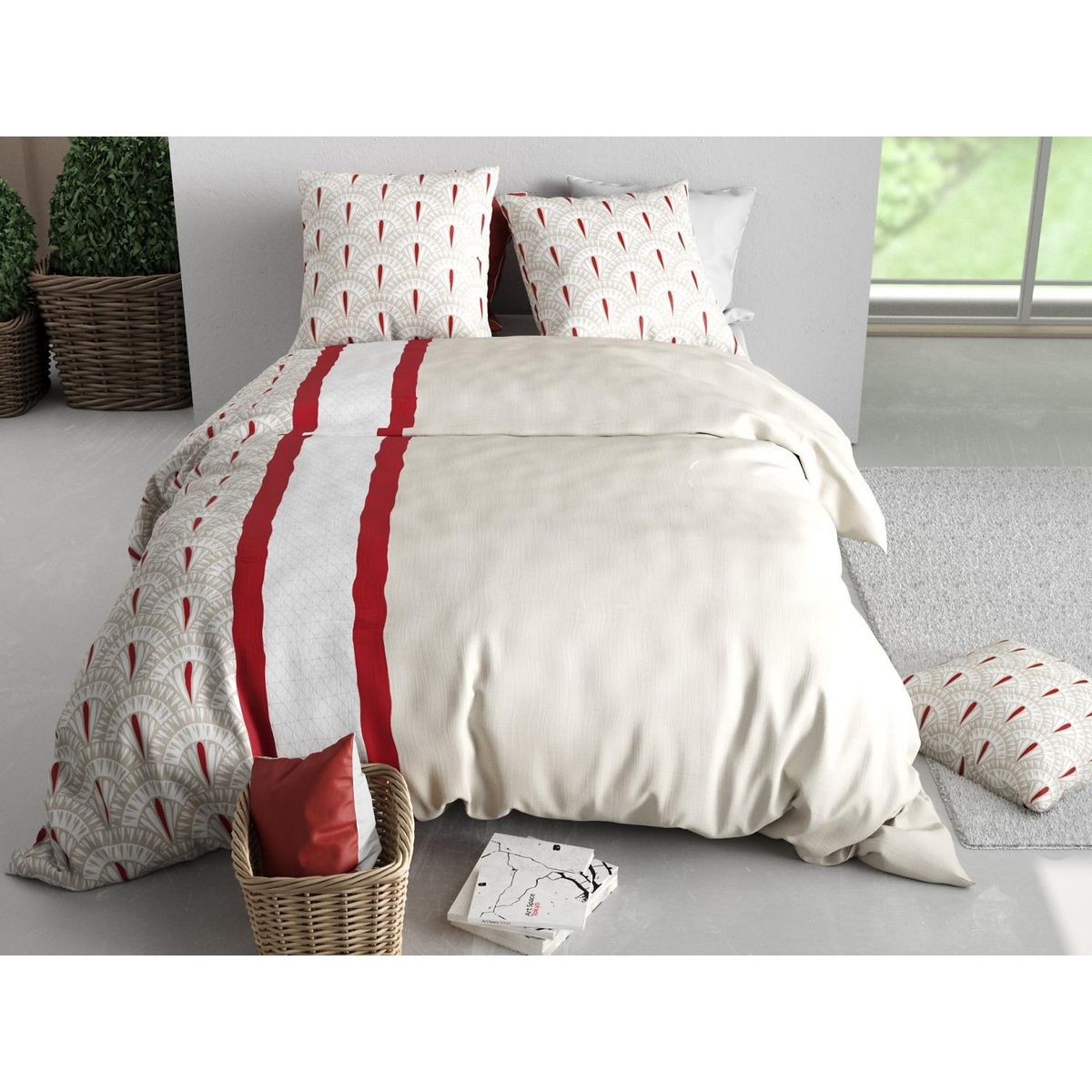 ATELIER DU COTON Parure Housse De Couette 100% Coton 57fils Rubis