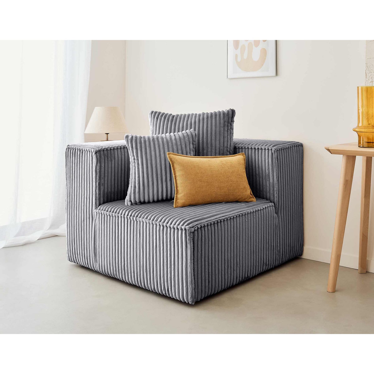 LISA DESIGN Colombine - module d'assise d'angle réversible - en velours côtelé grosses côtes