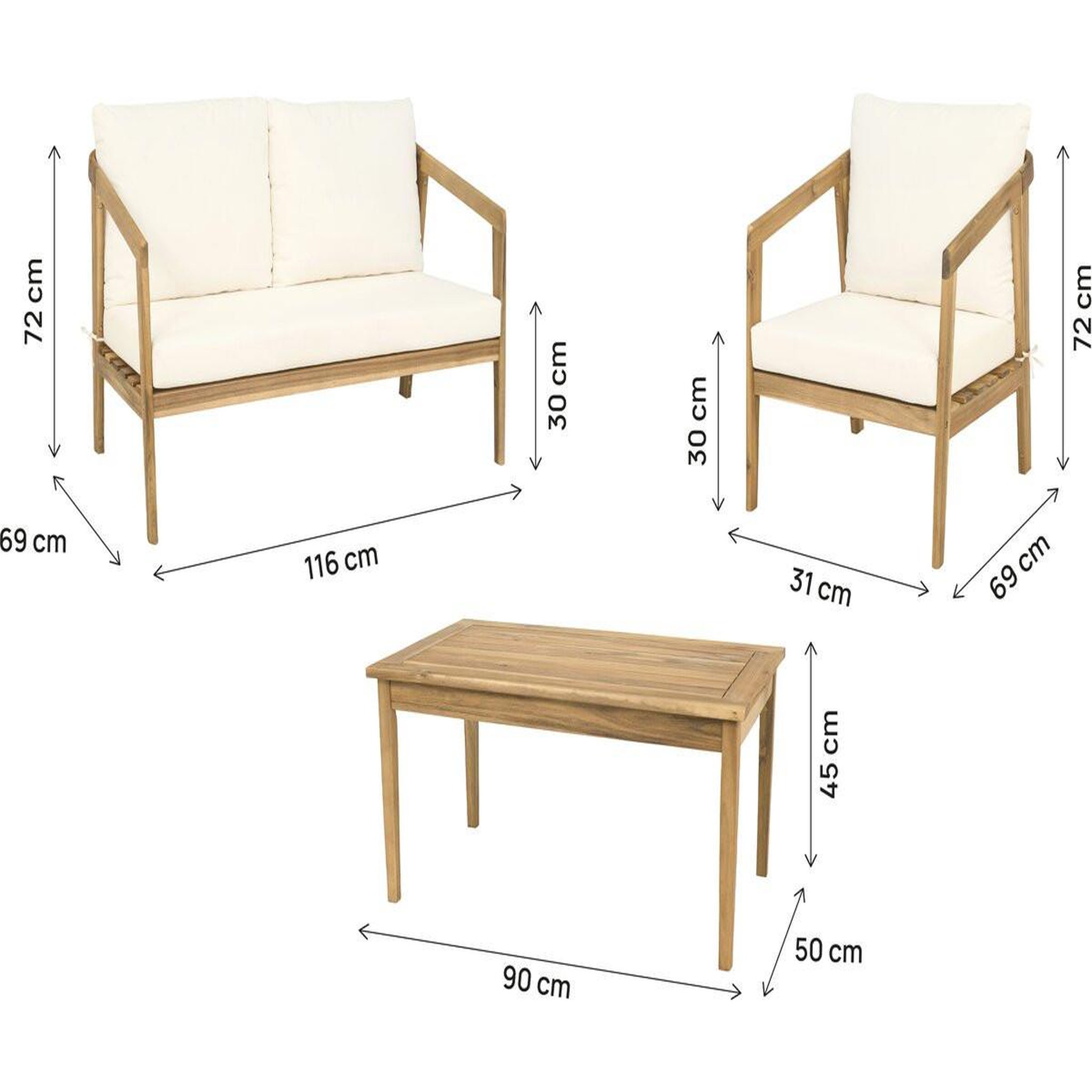 Voir la diapositive 3 : Habitat et Jardin Salon de jardin en bois d'acacia avec coussins  presley  - 4 places - beige