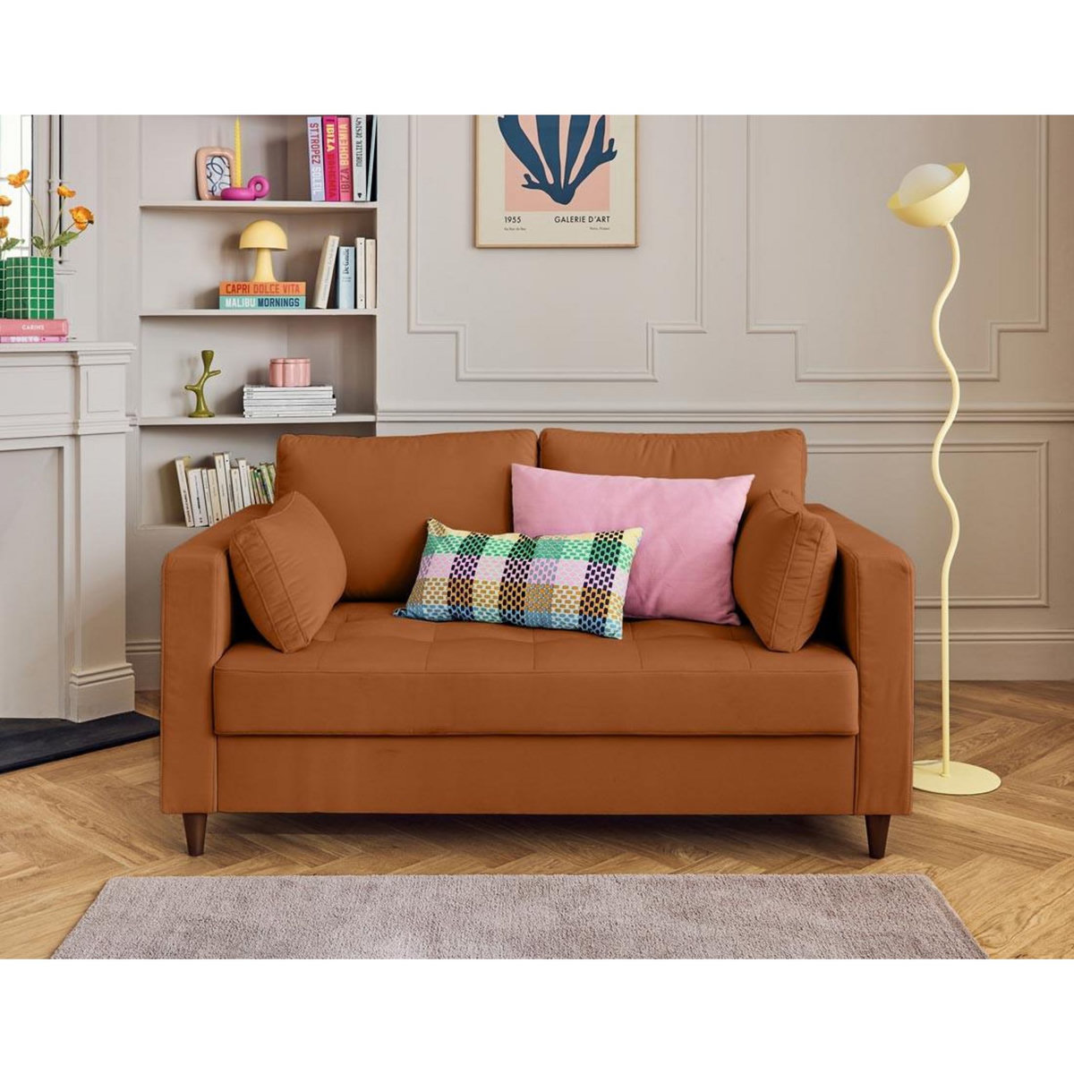 LISA DESIGN Anna - canapé droit 2 places avec poche en velours - pieds en bois