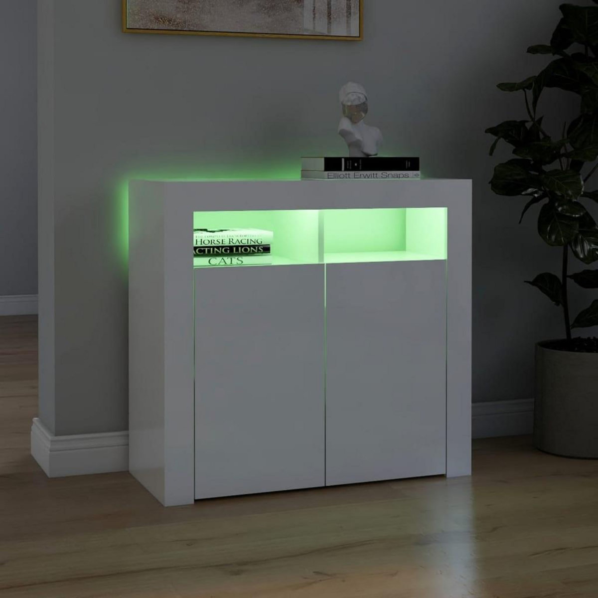 VIDAXL Buffet avec lumieres LED blanc brillant 80x35x75 cm