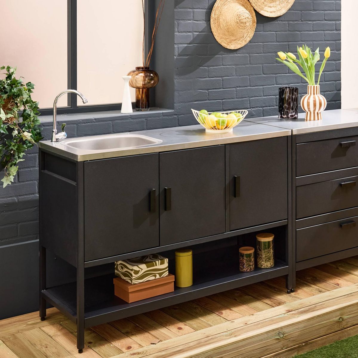 SWEEEK Cuisine extérieure Naxos 6 modules acier inoxydable avec barbecue gaz