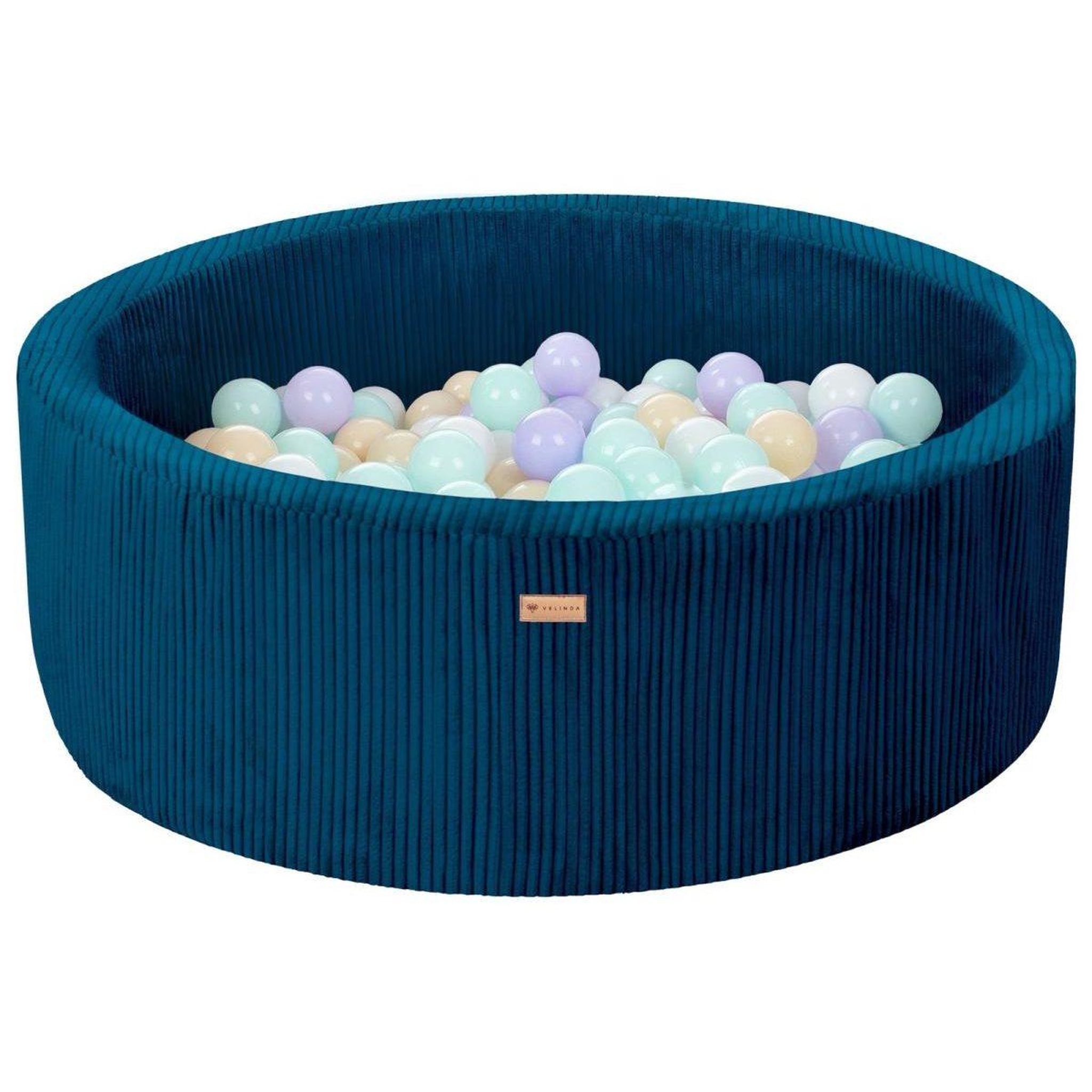 VELINDA Piscine à balles en velours côtelé avec 200 balles, diamètre env. 90 cm — bleu marine