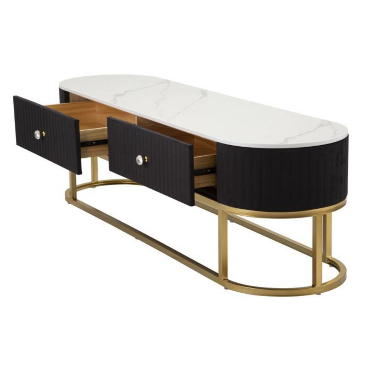 Paris Prix Meuble TV 2 Tiroirs Effet Marbre  Montpellier  150cm Noir & Or