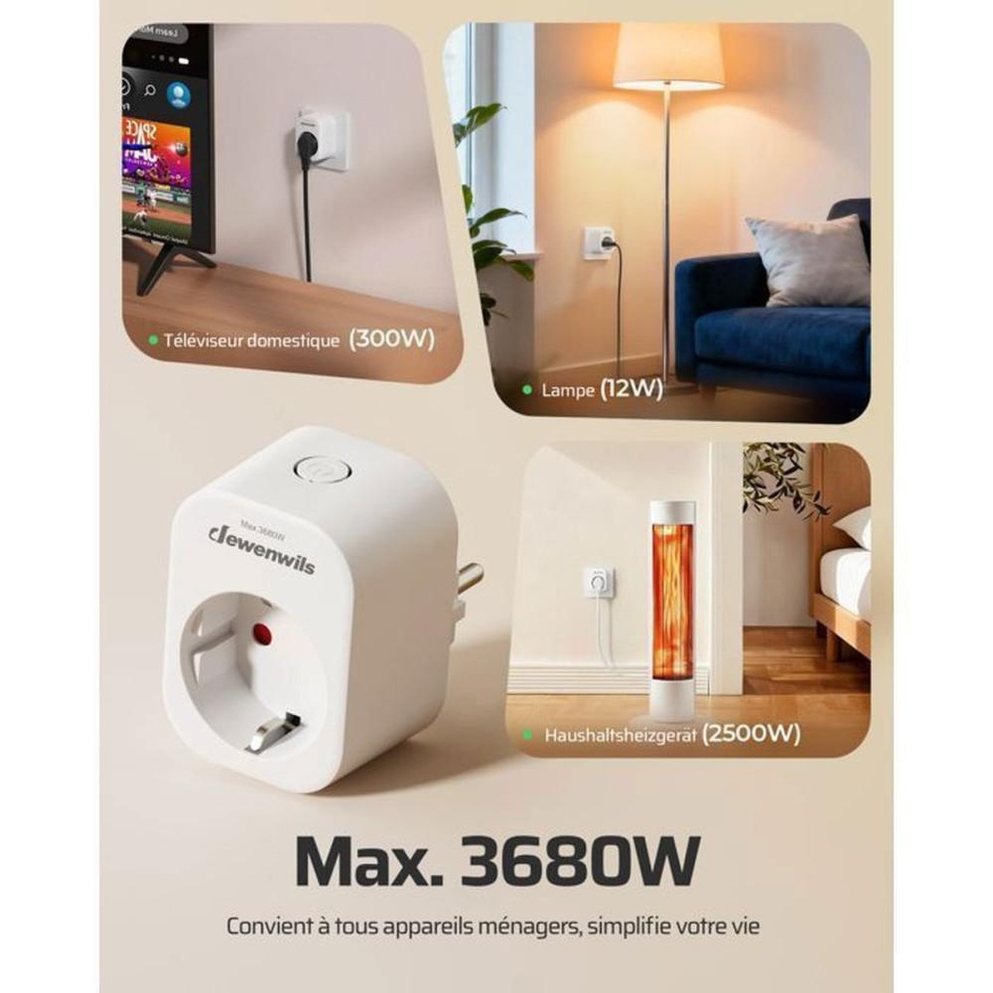 Voir la diapositive 5 : Prise télécommandée avec télécommande magnétique, blanc, type E/F, 16A 3680W, portée radio jusqu'à 30 m