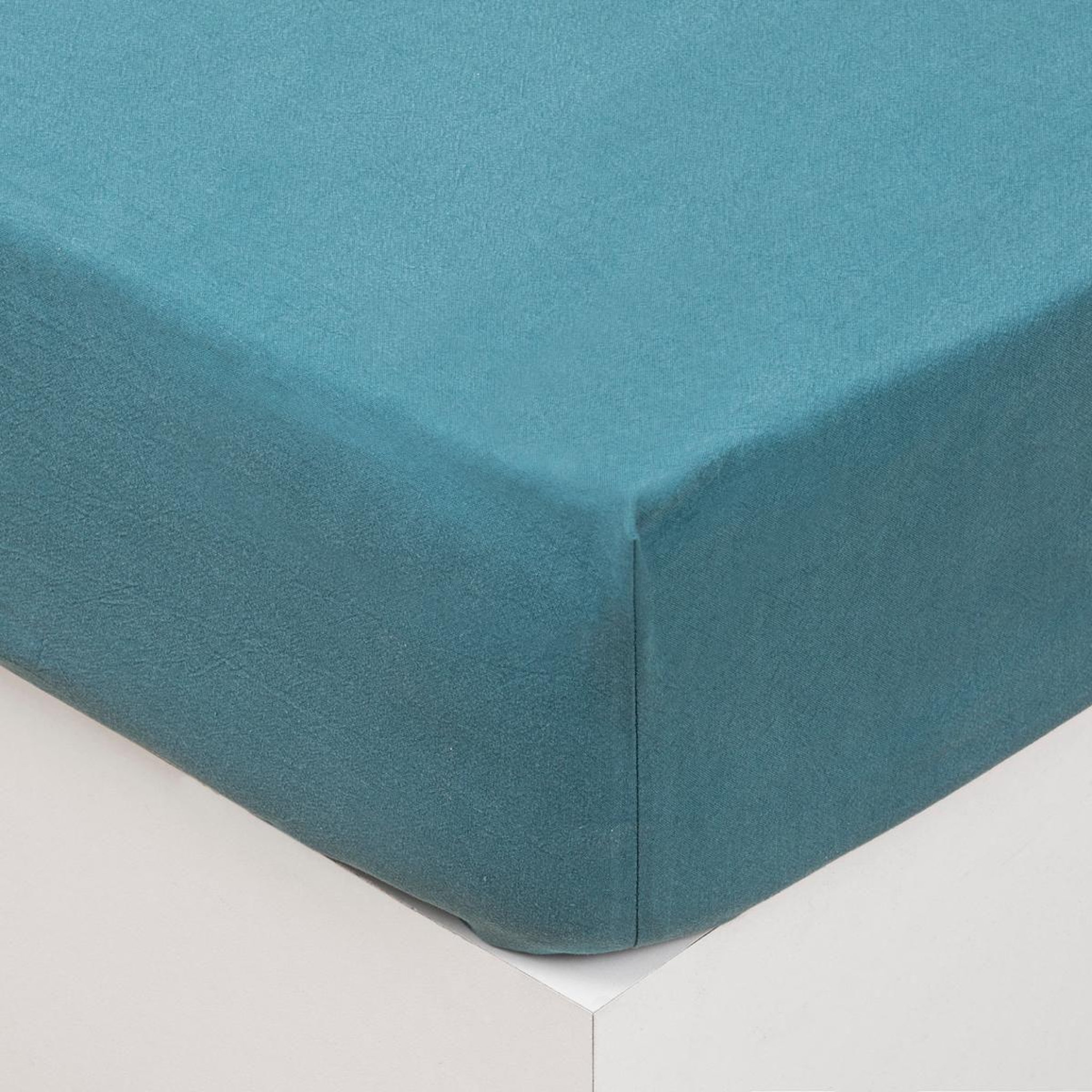 Voir la diapositive 1 : ATMOSPHERA Drap housse lavable coton  maria  160x200cm bleu canard