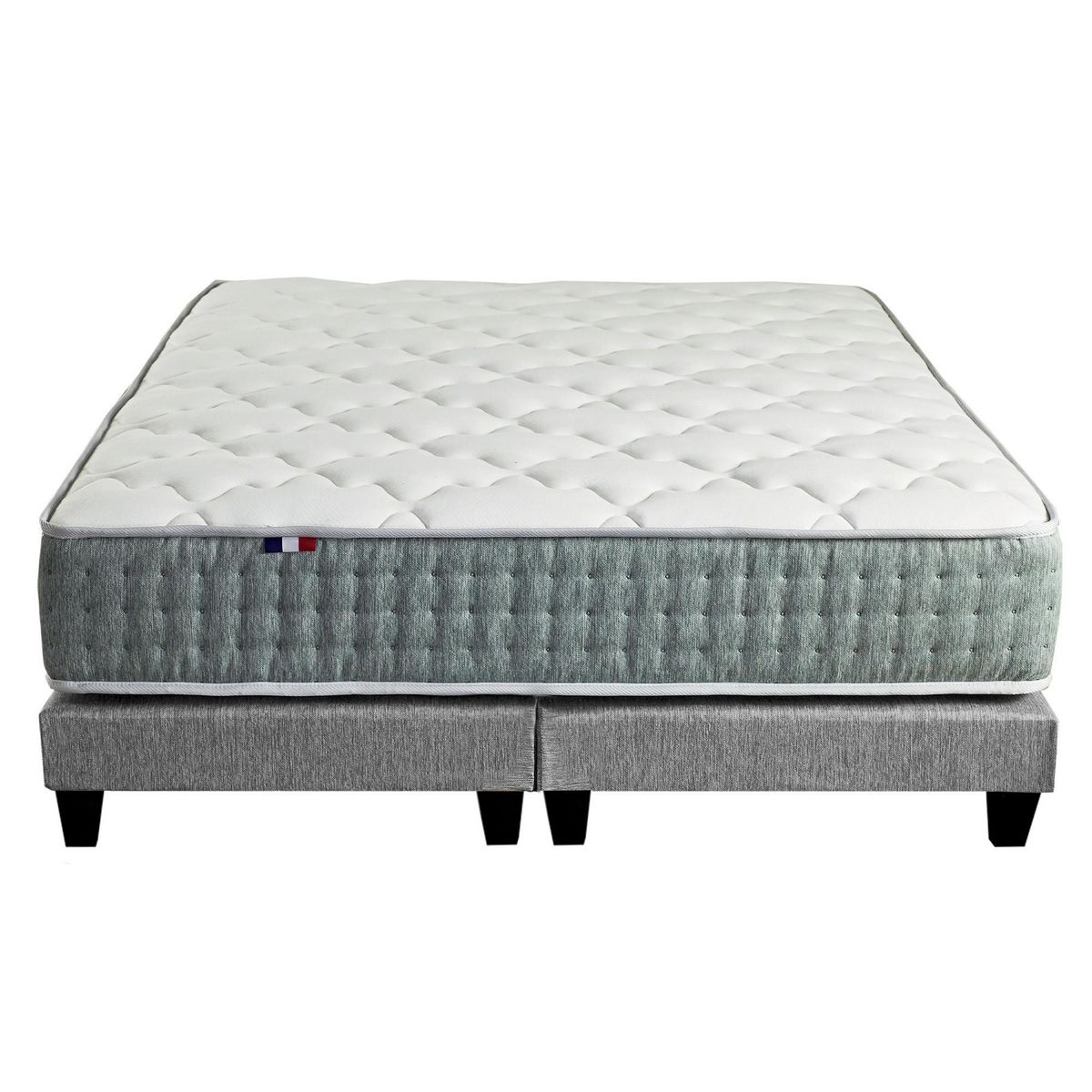 IDLITERIE Ensemble matelas Ressort 7 zones HYGGE + Sommier + couette + oreillers Fabriqué en France