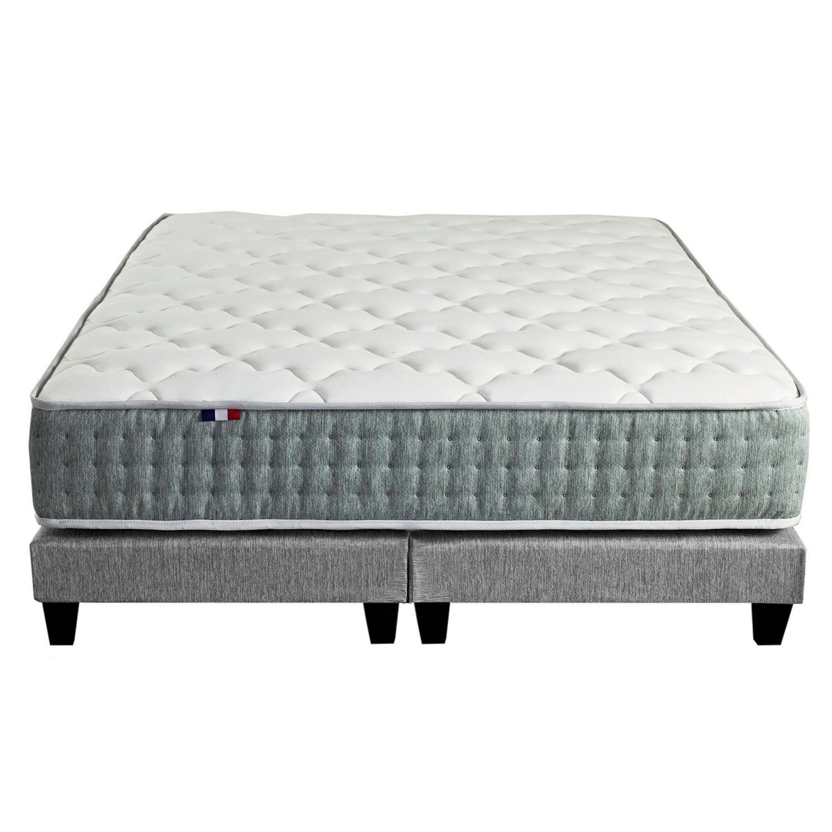 IDLITERIE Ensemble matelas Ressort 7 zones HYGGE + Sommier + couette + oreillers Fabriqué en France
