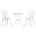 OUTSUNNY Ensemble salon de jardin 2 places 2 chaises + table ronde fonte d'aluminium imitation fer forgé blanc