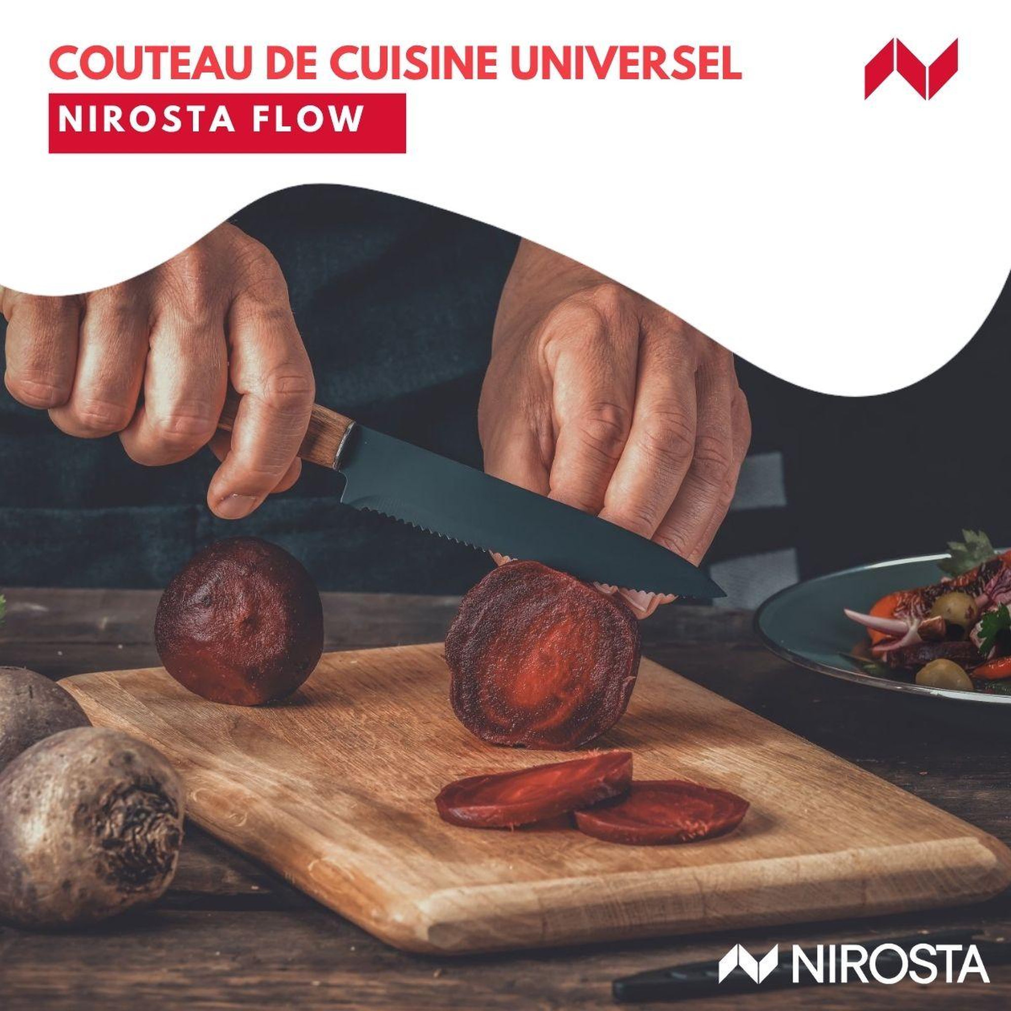 Voir la diapositive 2 : NIROSTA Couteau de cuisine lame crantée 24 cm nirosta flow