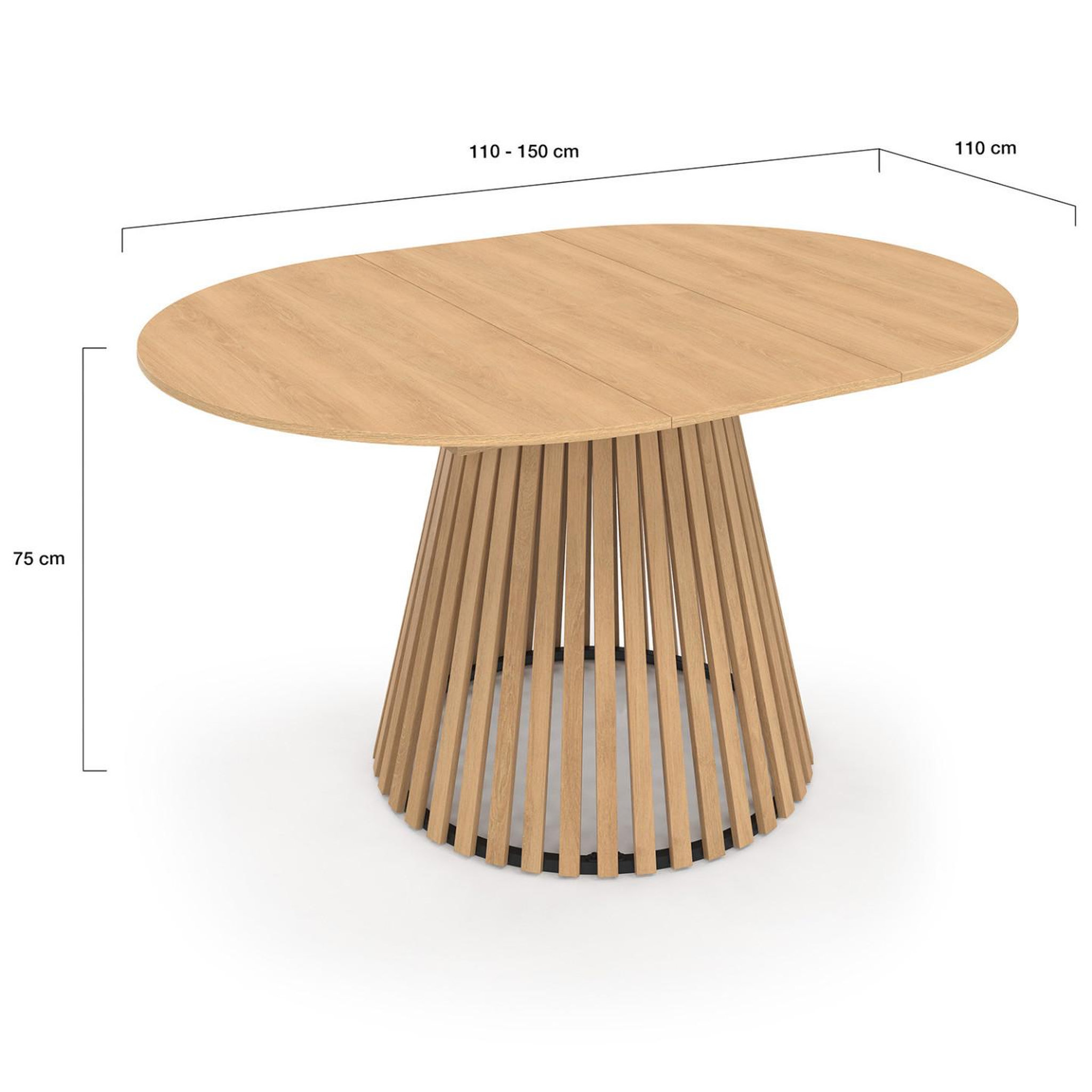 Voir la diapositive 5 : ID MARKET Table à manger extensible ronde carmen 4-8 personnes pied bois en lattes et plateau bois 110 - 150 cm