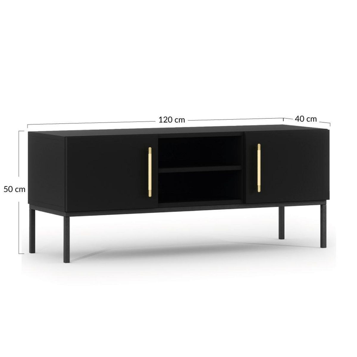 BEST MOBILIER Felicia - meuble tv - noir - 2 portes et 2 niches - 120 cm
