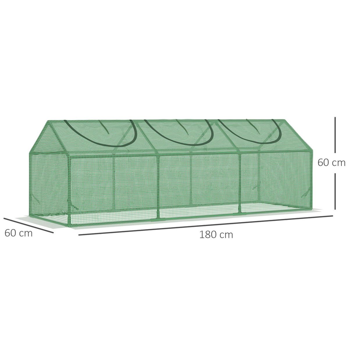 OUTSUNNY Mini serre de jardin serre à tomates 180 x 60 x 60 cm 3 fenêtres zippées enroulables acier thermolaqué PE haute densité vert