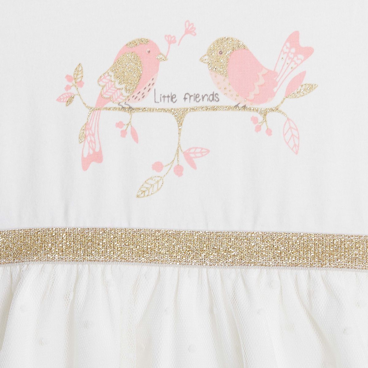 INEXTENSO Robe blanche oiseaux bébé fille