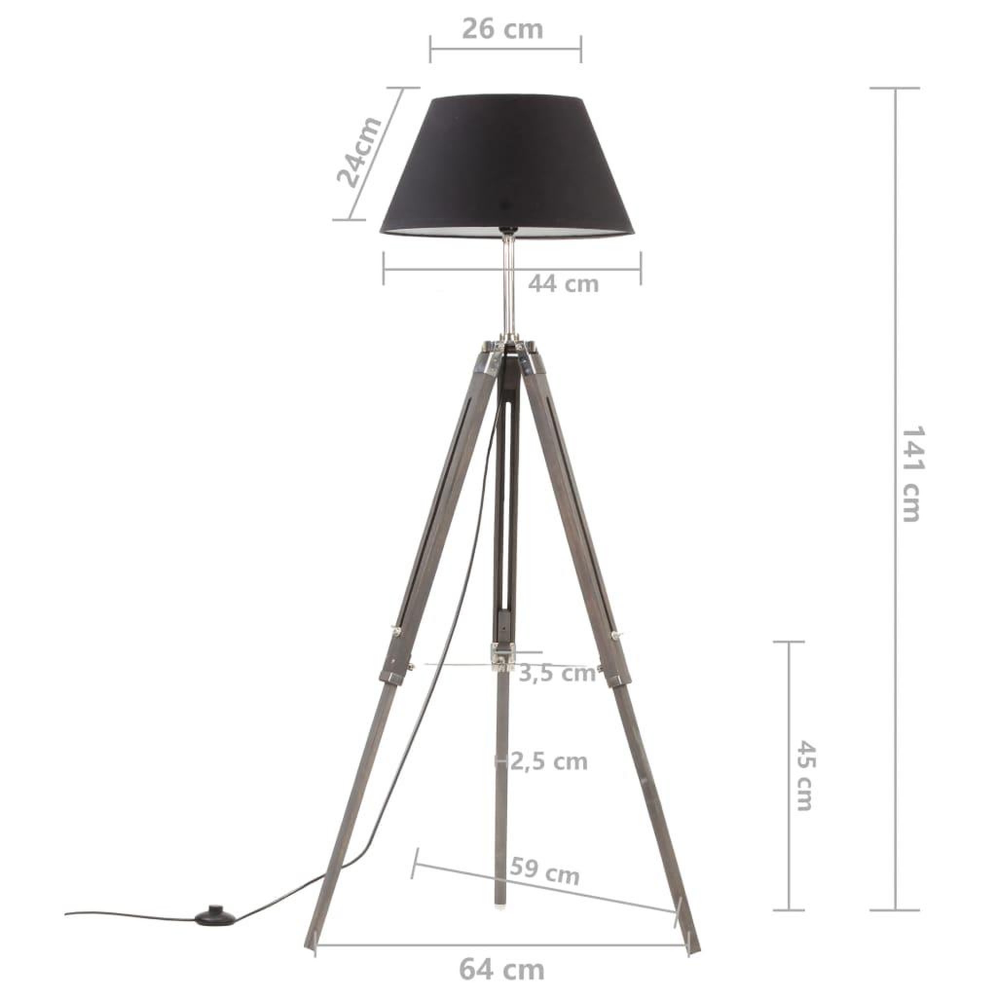 Voir la diapositive 6 : VIDAXL Lampadaire a trepied Noir et dore Bois de teck massif 141 cm