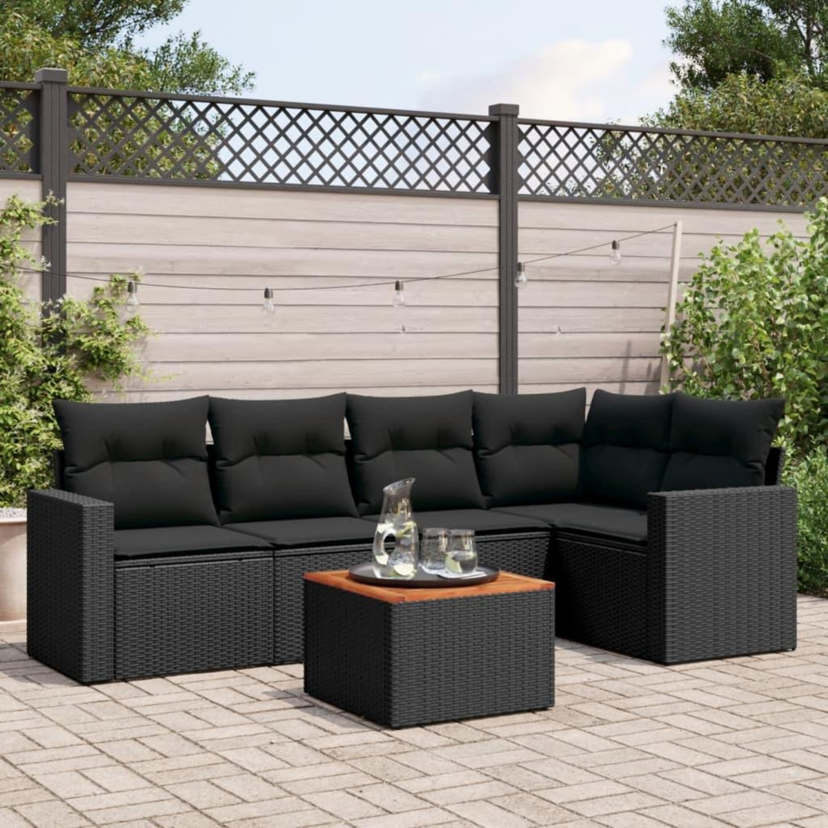 VIDAXL Salon de jardin 6 pcs avec coussins noir resine tressee