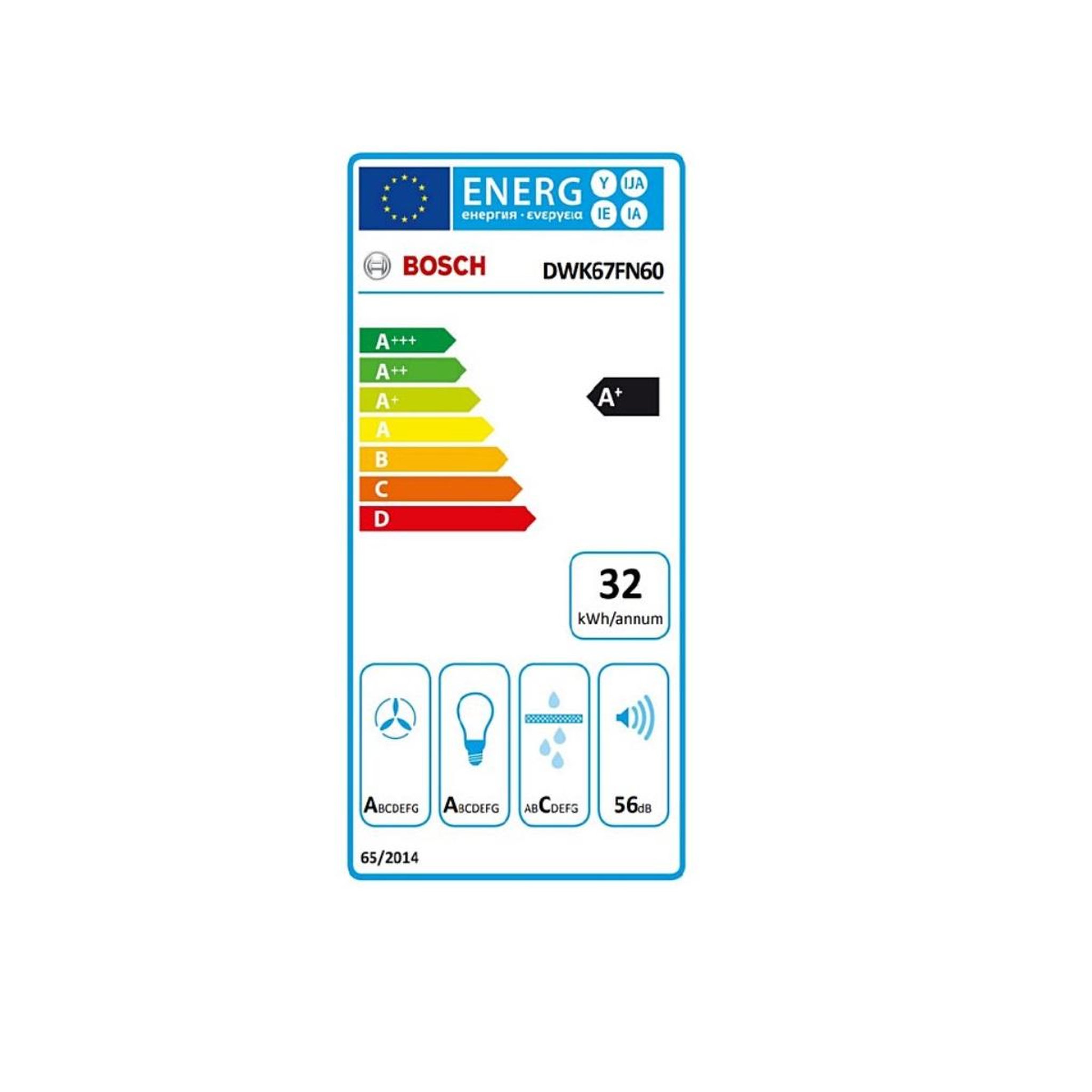 Voir la diapositive 2 : BOSCH Hotte décorative inclinée 60cm 768m³/h noir - dwk67fn60