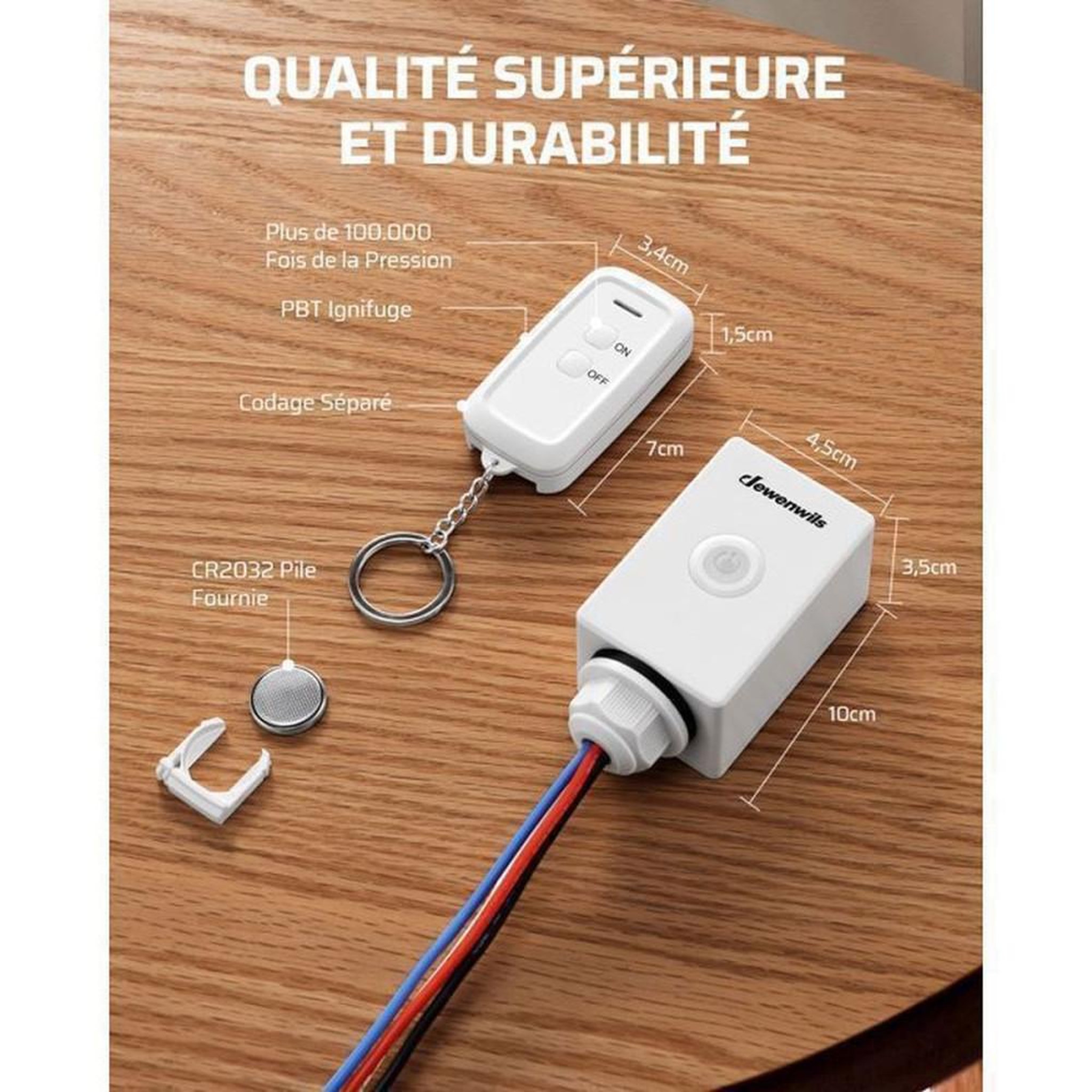 Voir la diapositive 5 : Interrupteur sans fil extérieur 433,92 MHz avec télécommande IP65 230 V 3000 W portée 30 m