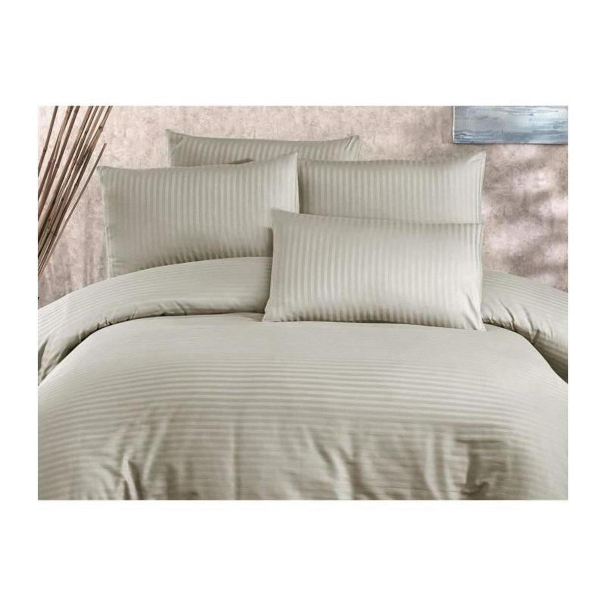 GENERIQUE Parure de lit - 1 housse de couette 220x240 cm + 2 taies d'oreiller 60x60 cm - 80% coton, 20% polyester - Cappuccino