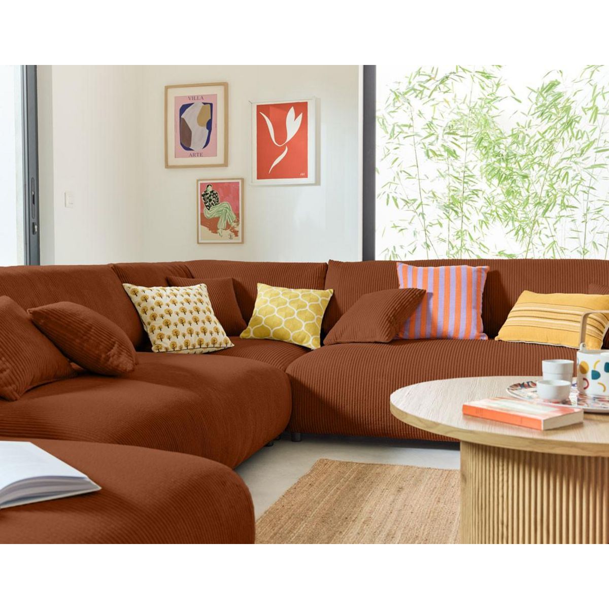 LISA DESIGN Garance - module d'assise d'angle réversible - en velours côtelé