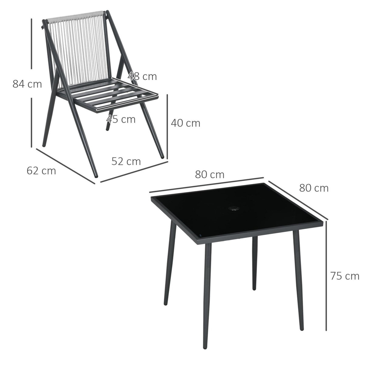 OUTSUNNY Ensemble salon de jardin design Acapulco 4 places 5 pièces noir alu gris