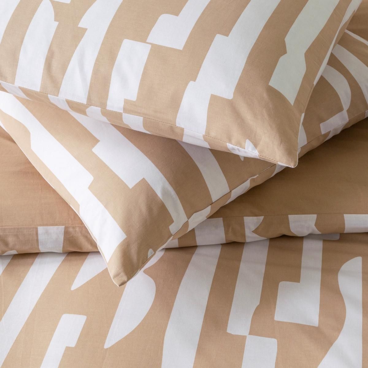 FUTURE HOME Parure de lit 2 personnes en coton 57 fils imprimé camel