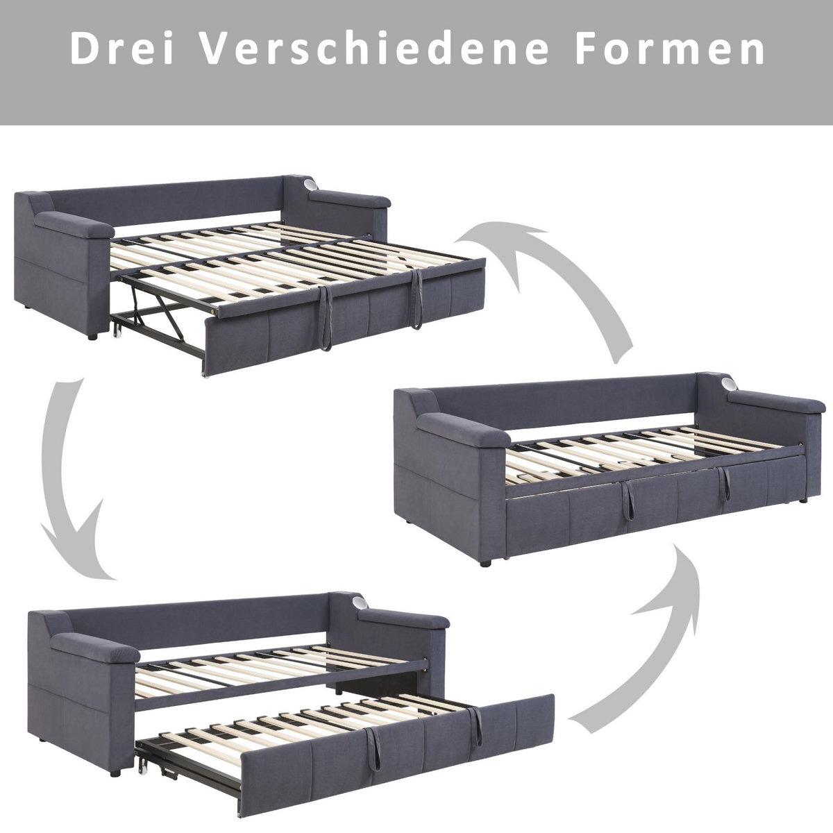 MERAX Lit banquette gigogne rembourré 90x190(180x190)cm