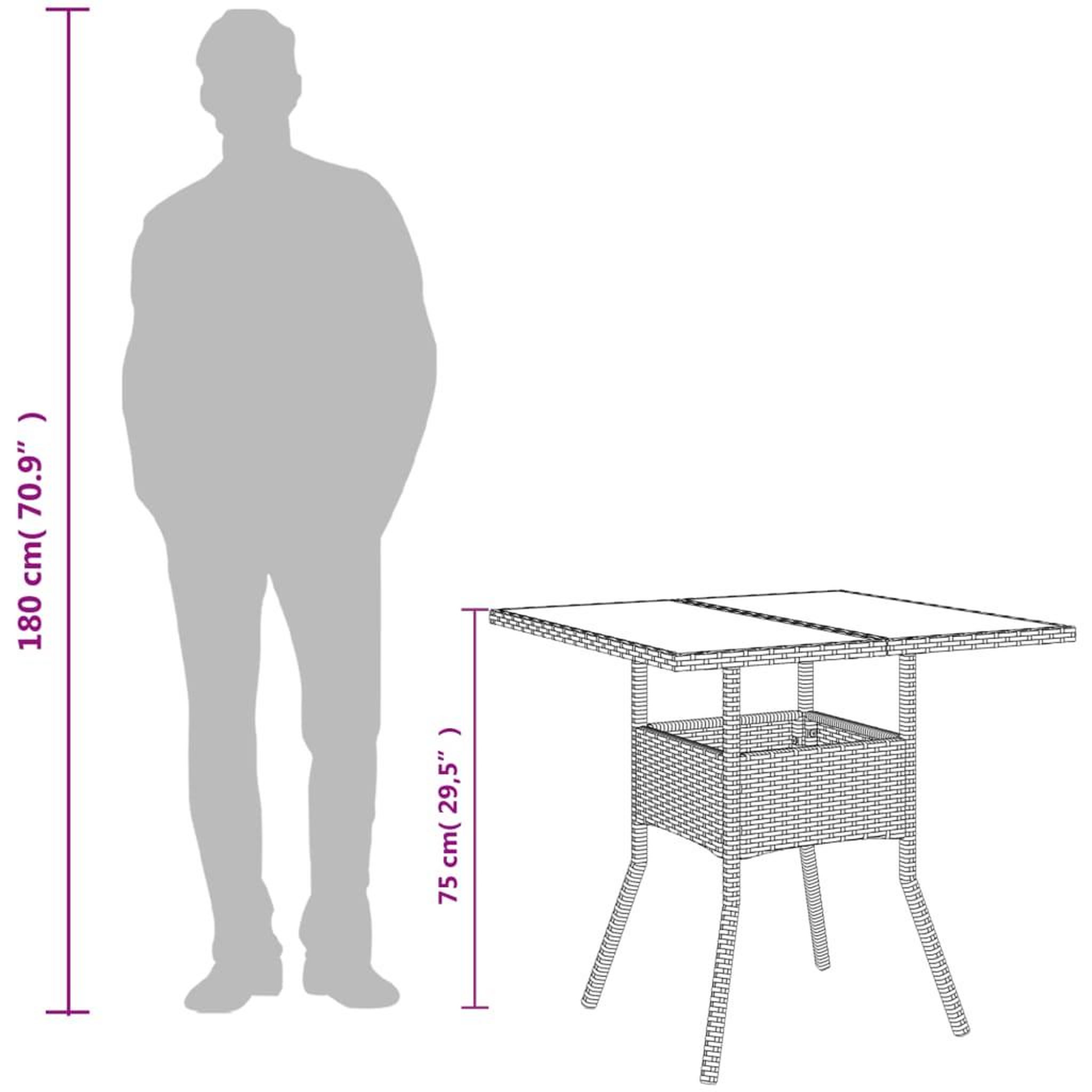 Voir la diapositive 6 : VIDAXL Table de jardin dessus en verre gris 80x80x75 cm resine tressee