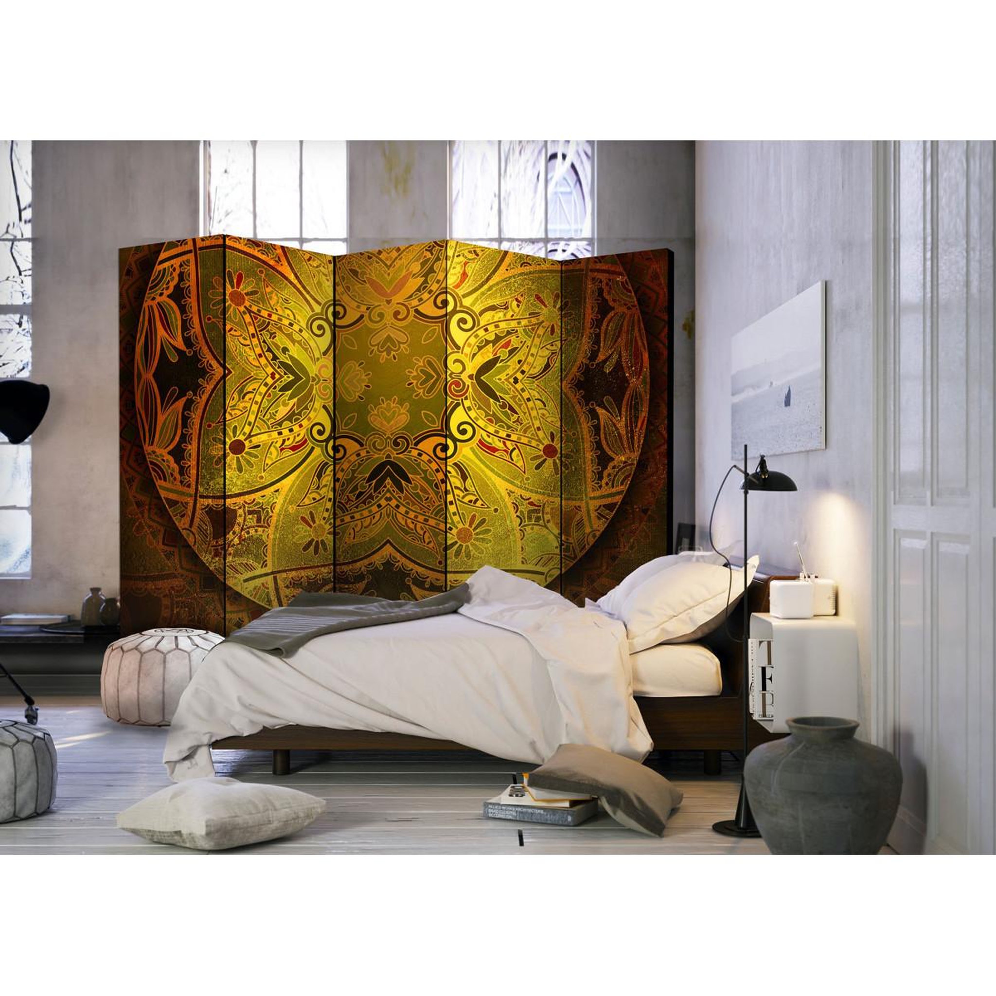 Voir la diapositive 2 : Paris Prix Paravent 5 volets  mandala : force d'or  172x225cm