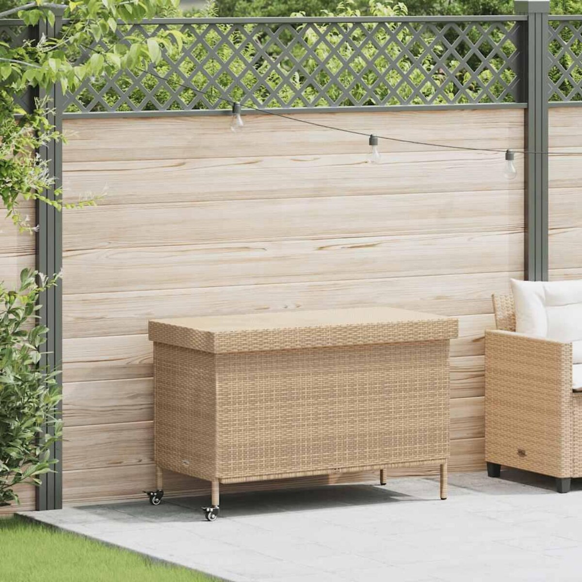 VIDAXL Boîte de rangement de jardin et roues resine tressee