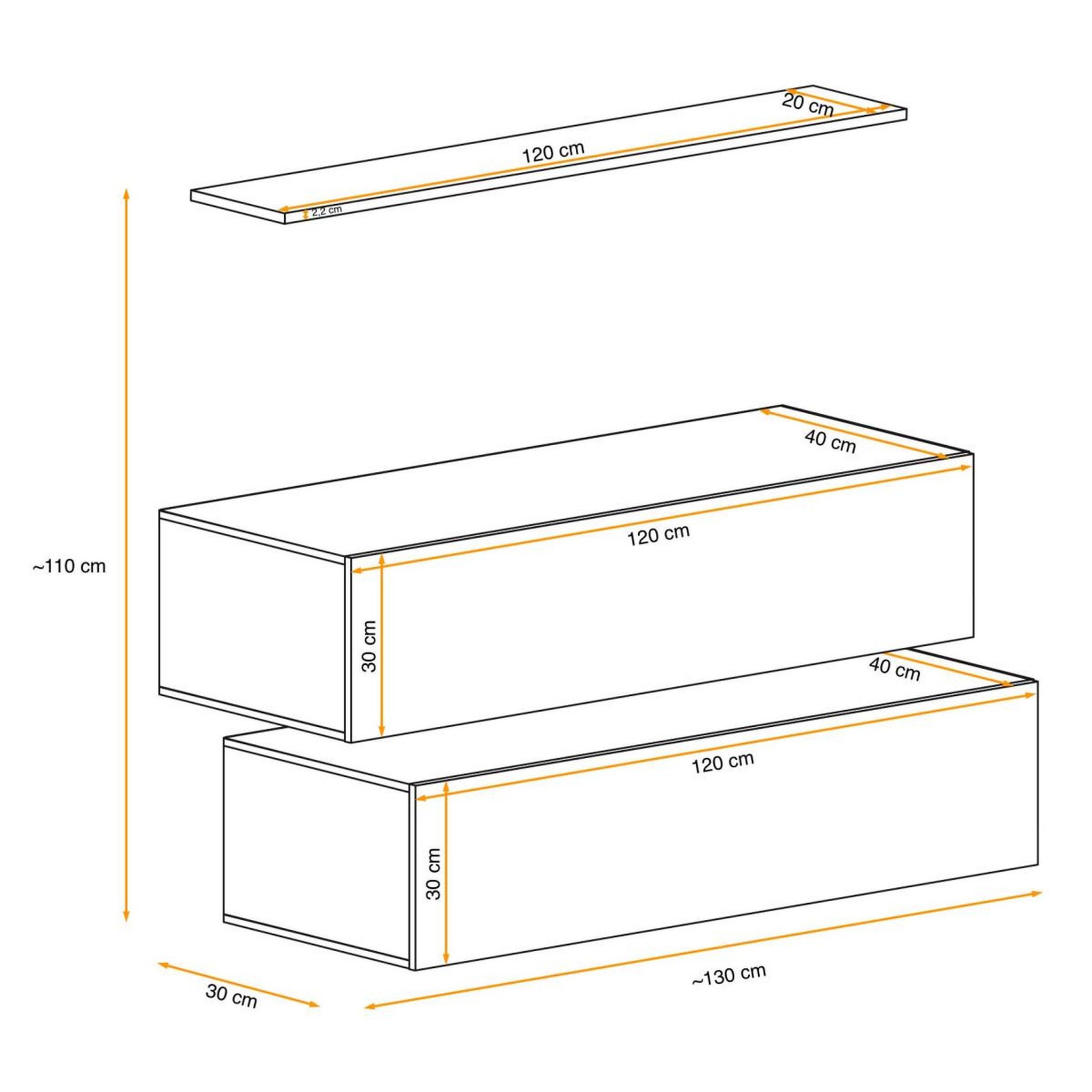 Voir la diapositive 2 : Paris Prix Lot de 2 bancs muraux & étagère  switch sbii  130cm naturel & blanc