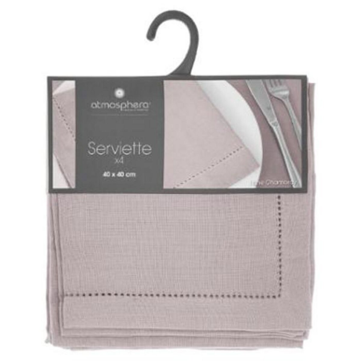 ATMOSPHERA Lot de 4 Serviettes de Table  Chambray  40x40cm Gris Clair