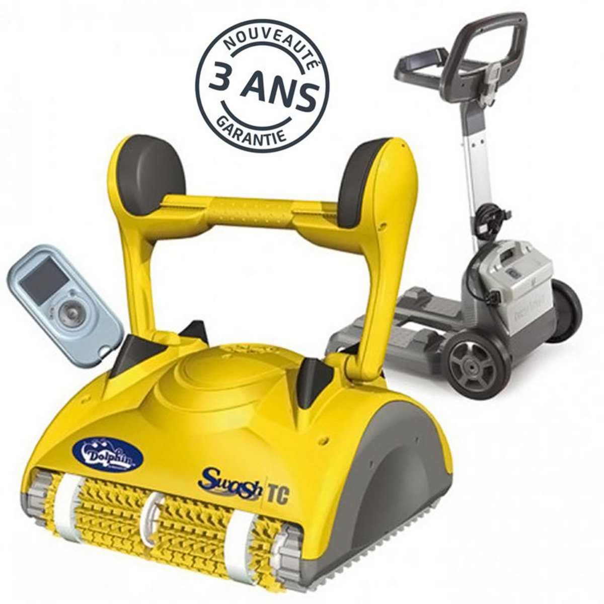 Dolphin Robot electrique de piscine fond, parois et ligne d'eau avec télécommande et chariot - swash tc