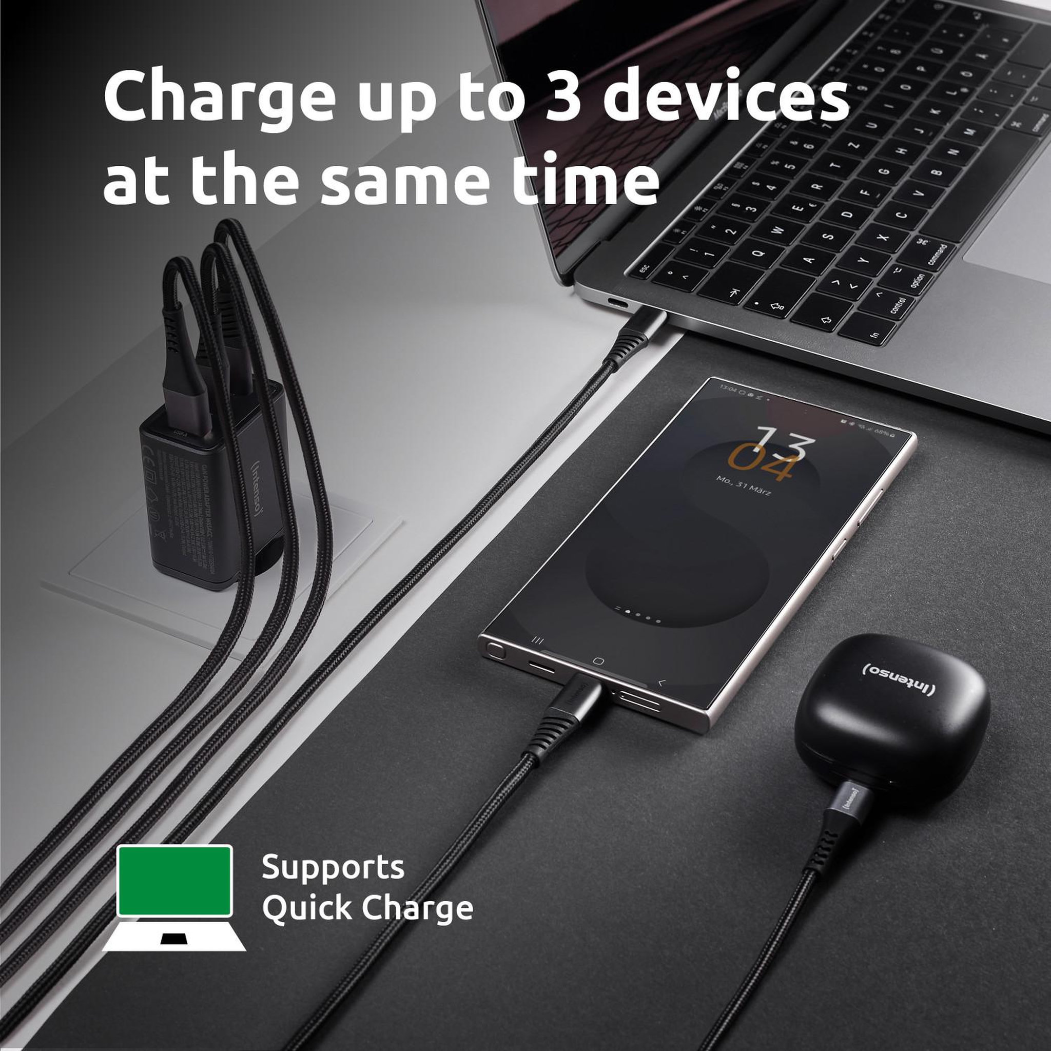 Voir la diapositive 3 : Intenso Intenso adaptateur secteur w65acc, chargeur usb avec 1 port usb-a et 2 ports usb-c, noir