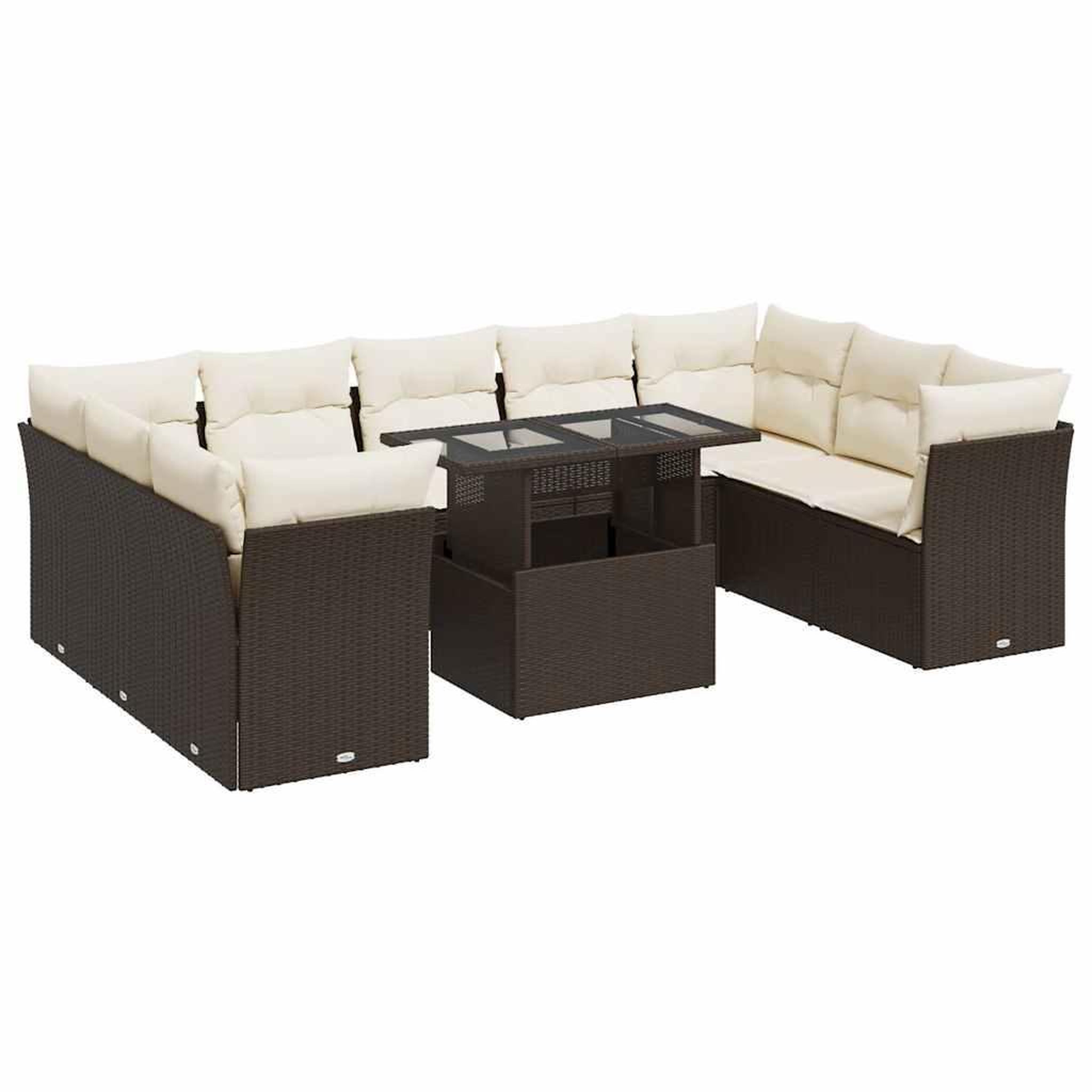Voir la diapositive 2 : VIDAXL Salon de jardin 10 pcs avec coussins marron resine tressee