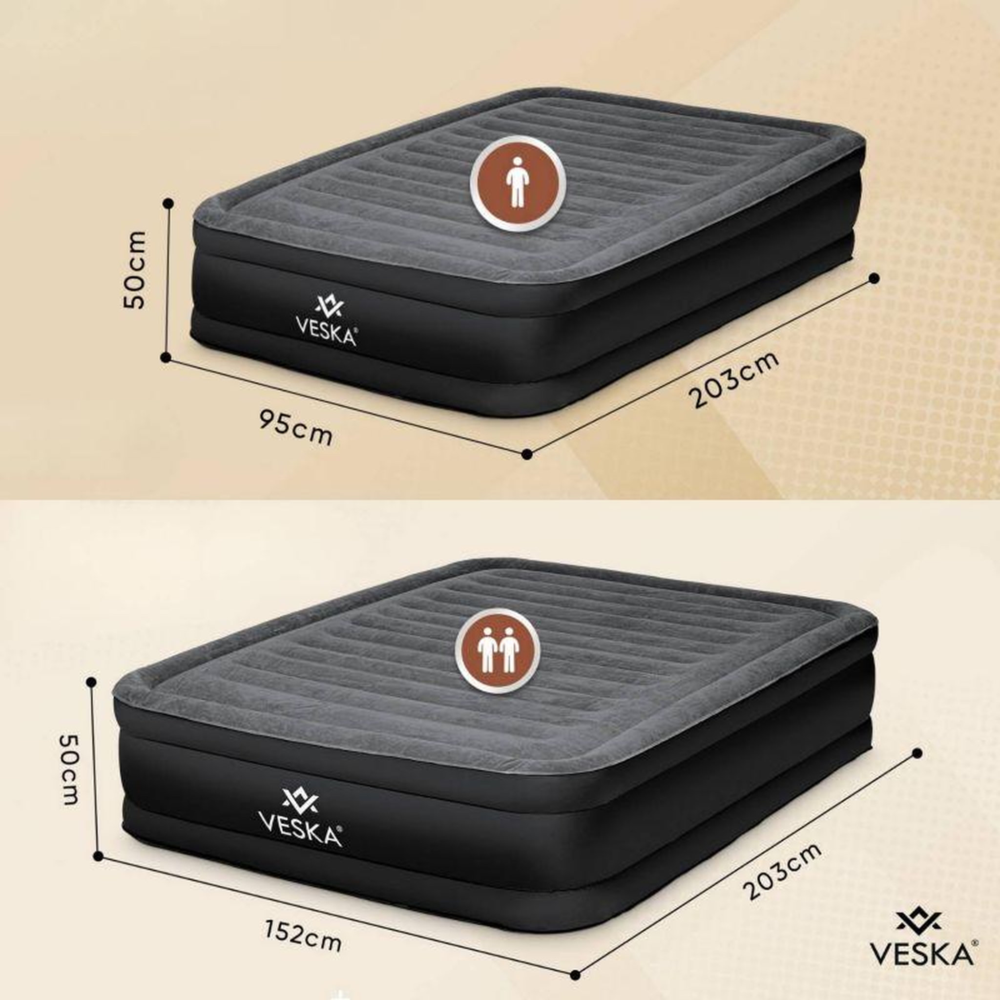 Voir la diapositive 4 : BLUMIE Matelas gonflable 2 places avec pompe électrique intégré 203 x 152 x 50 cm - Gris