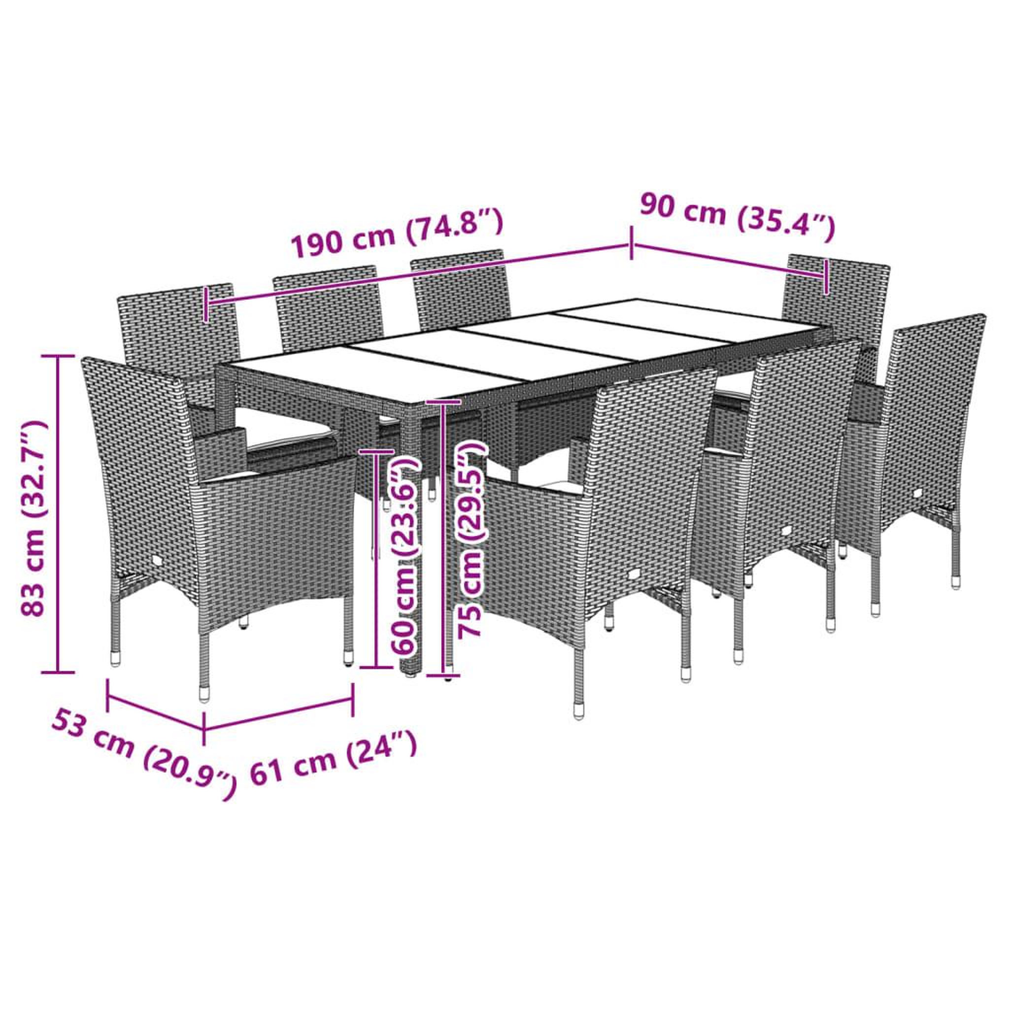 Voir la diapositive 6 : VIDAXL Ensemble a manger de jardin et coussins 9 pcs noir rotin verre
