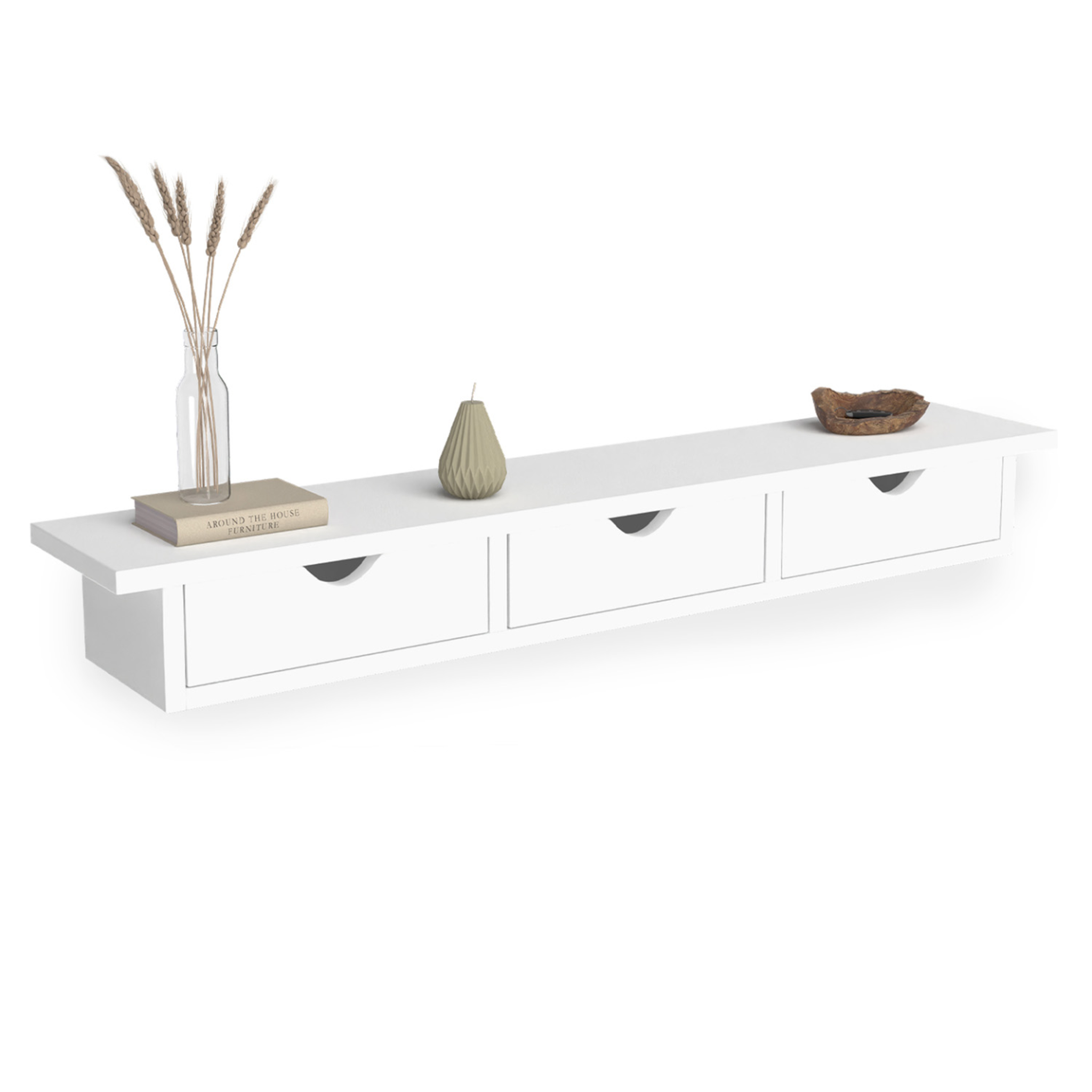 ID MARKET Etagère murale console d'entrée lise 3 tiroirs blanche