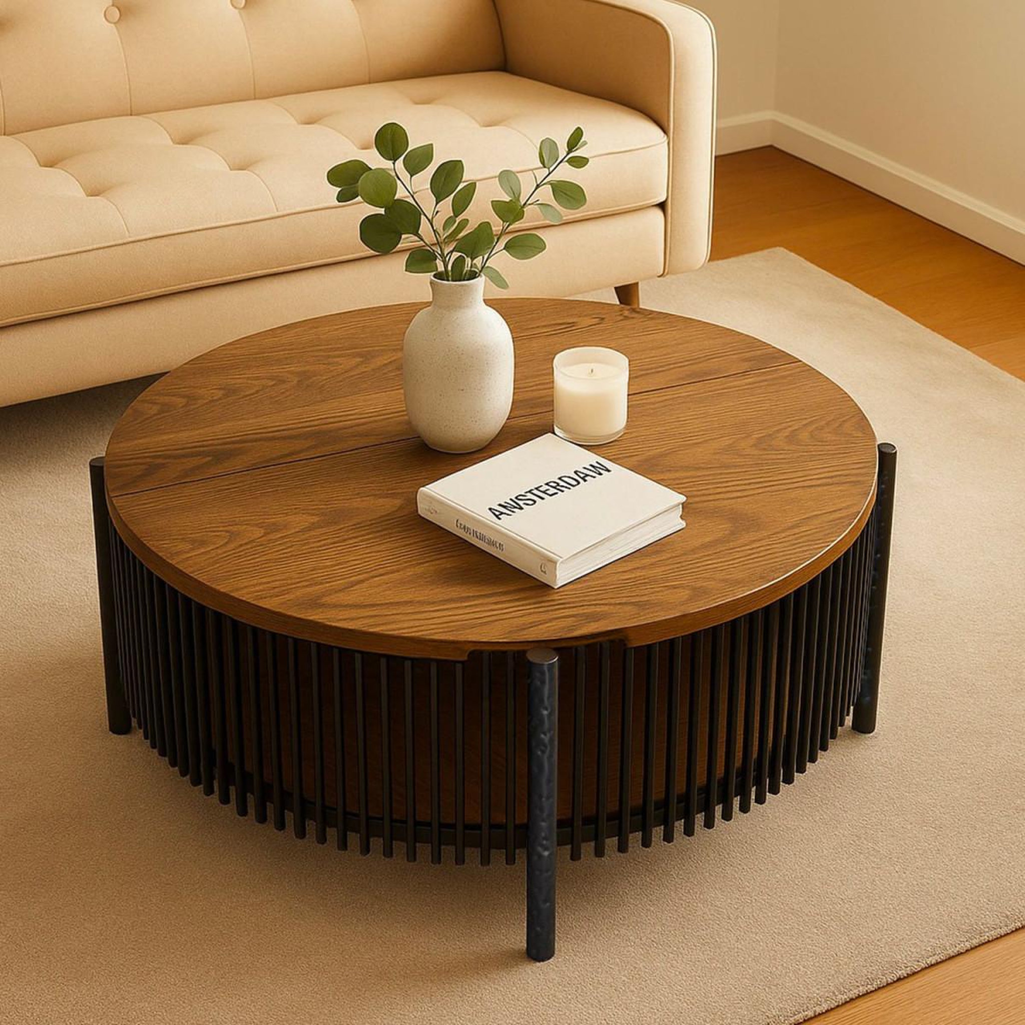 Voir la diapositive 4 : Paris Prix Table basse avec rangement  bertha  84cm naturel & noir