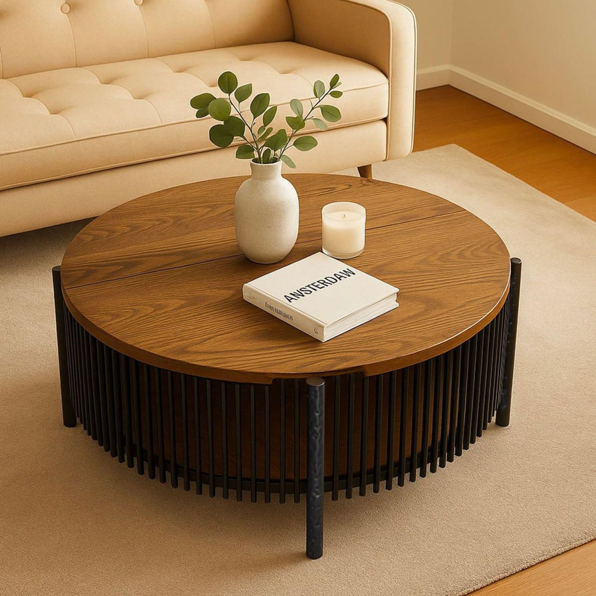 Paris Prix Table Basse Avec Rangement  Bertha  84cm Naturel & Noir