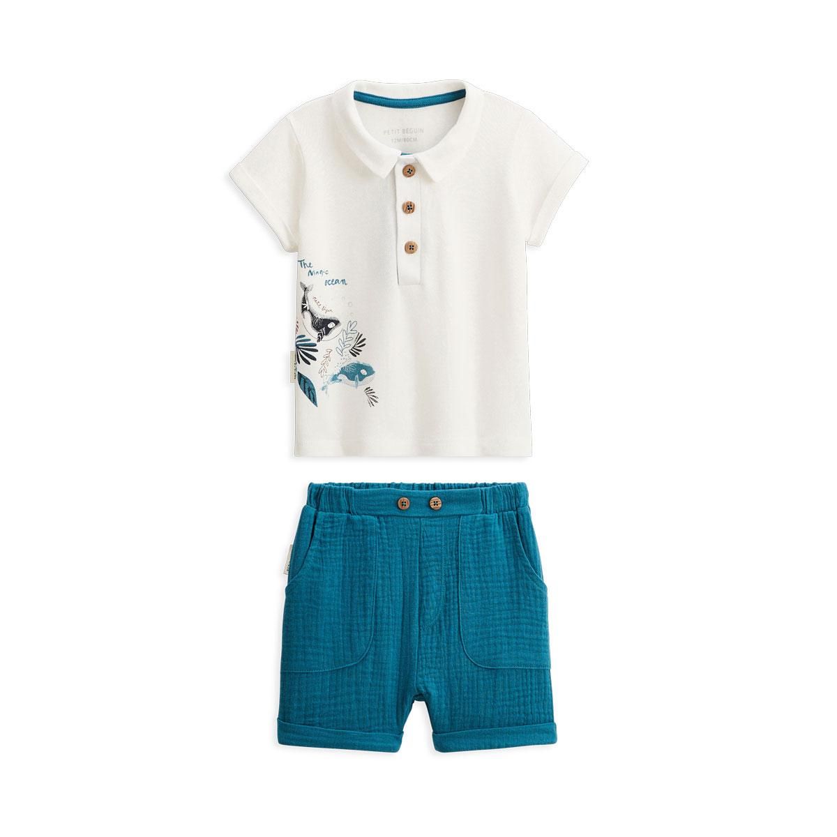Petit Béguin Ensemble bébé t-shirt et short Magic Ocean